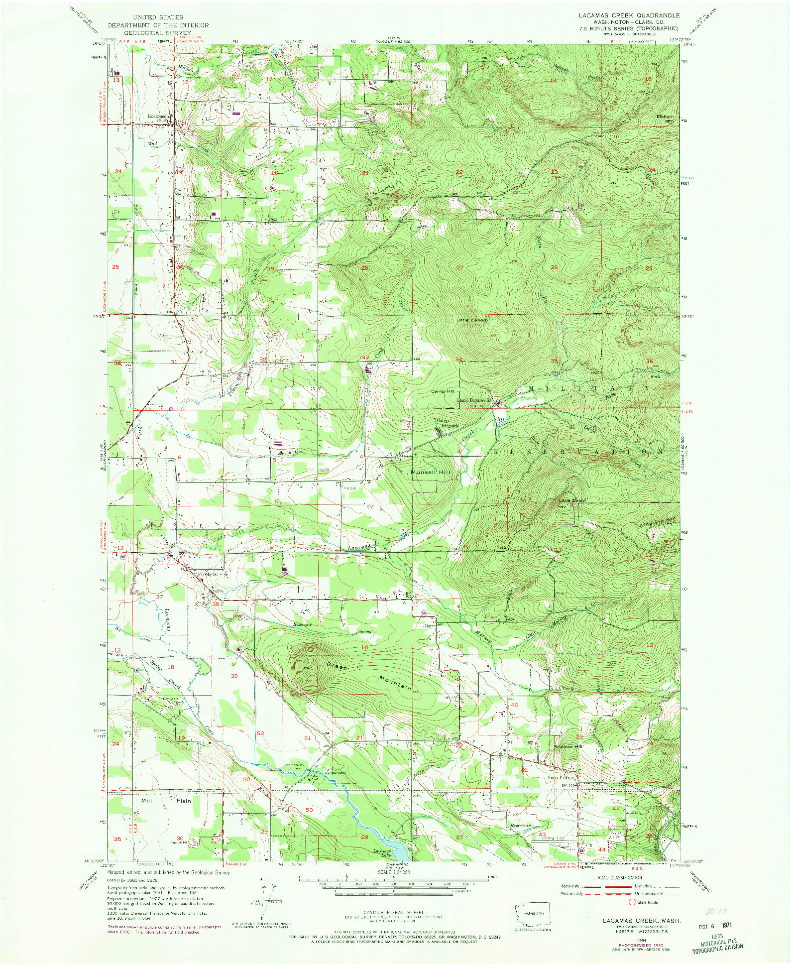USGS 1:24000-SCALE QUADRANGLE FOR LACAMAS CREEK, WA 1954