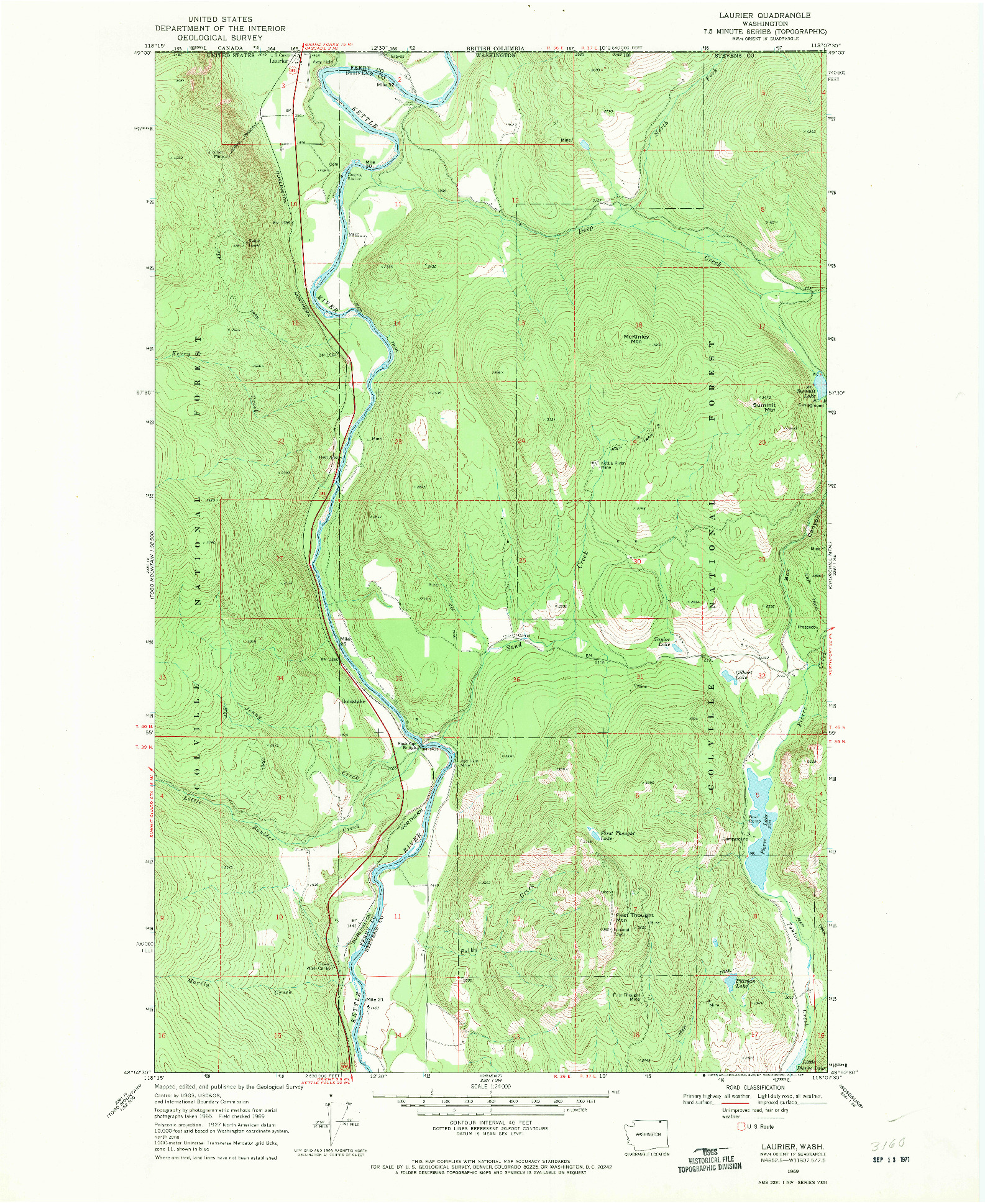 USGS 1:24000-SCALE QUADRANGLE FOR LAURIER, WA 1969