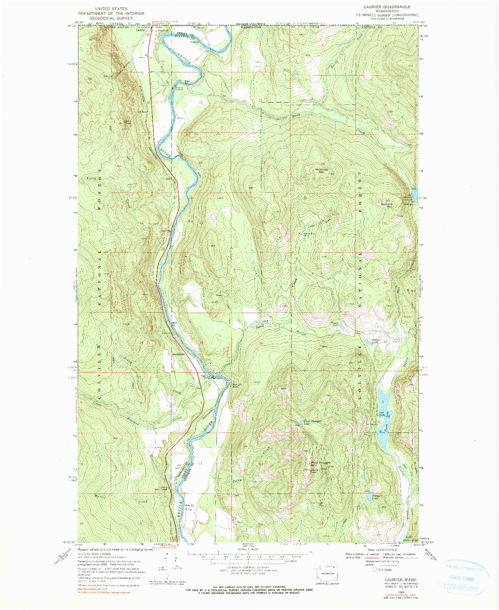 USGS 1:24000-SCALE QUADRANGLE FOR LAURIER, WA 1969