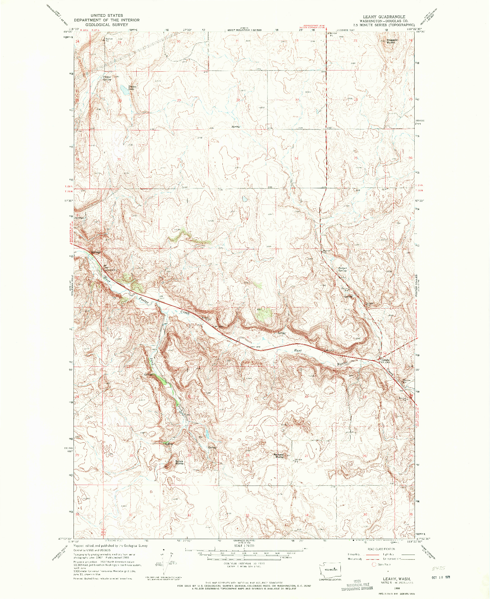 USGS 1:24000-SCALE QUADRANGLE FOR LEAHY, WA 1968