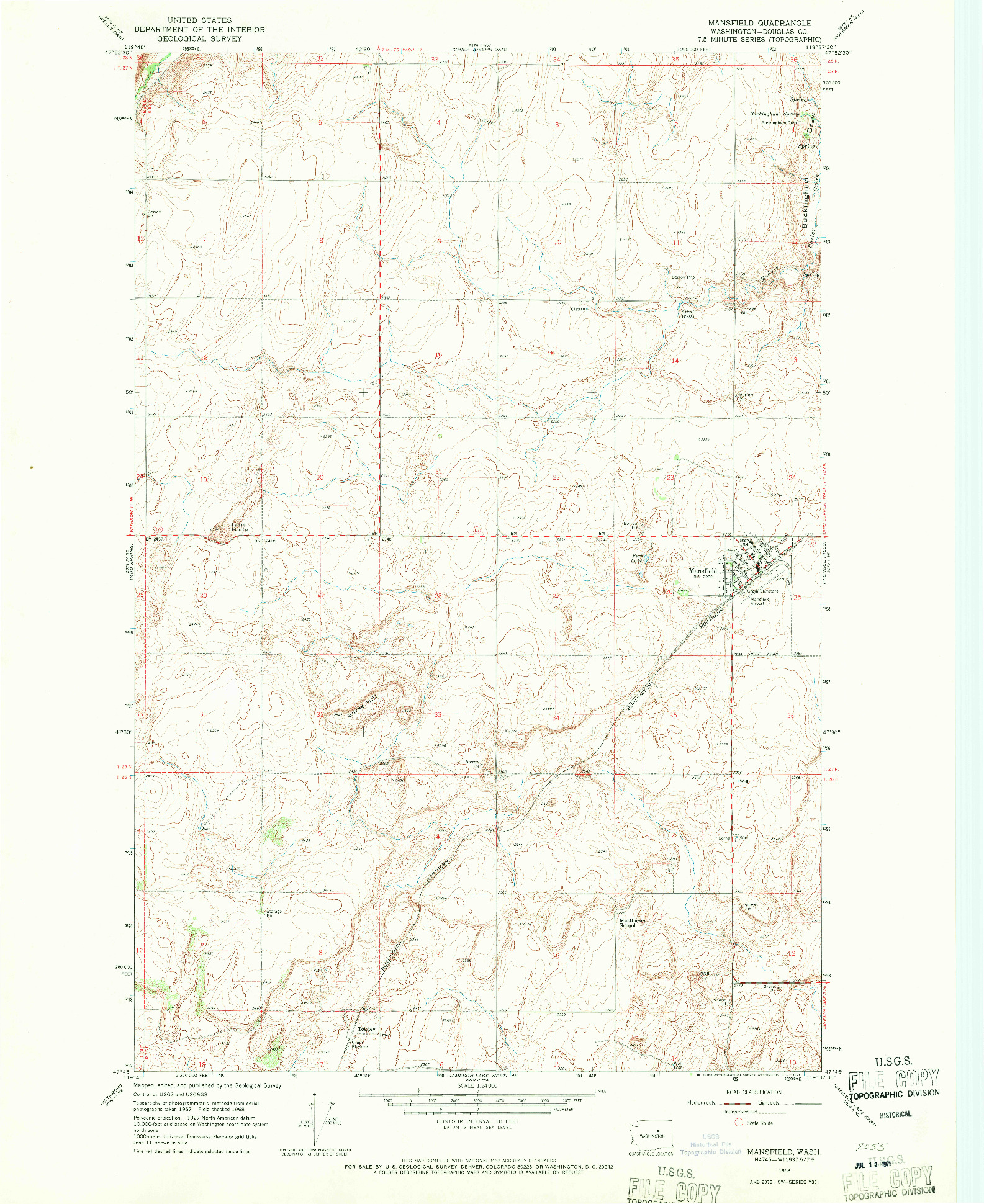 USGS 1:24000-SCALE QUADRANGLE FOR MANSFIELD, WA 1968