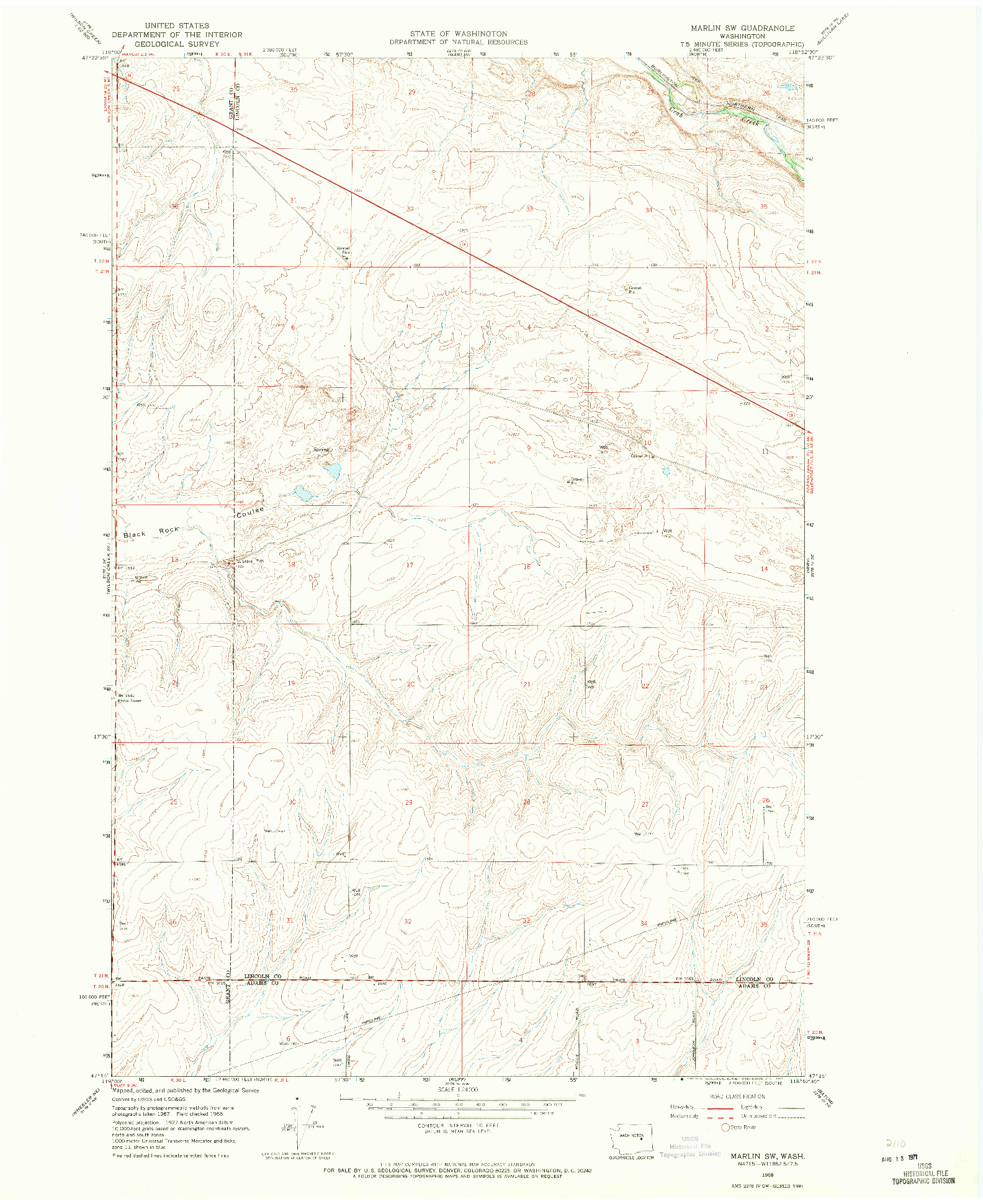 USGS 1:24000-SCALE QUADRANGLE FOR MARLIN SW, WA 1968