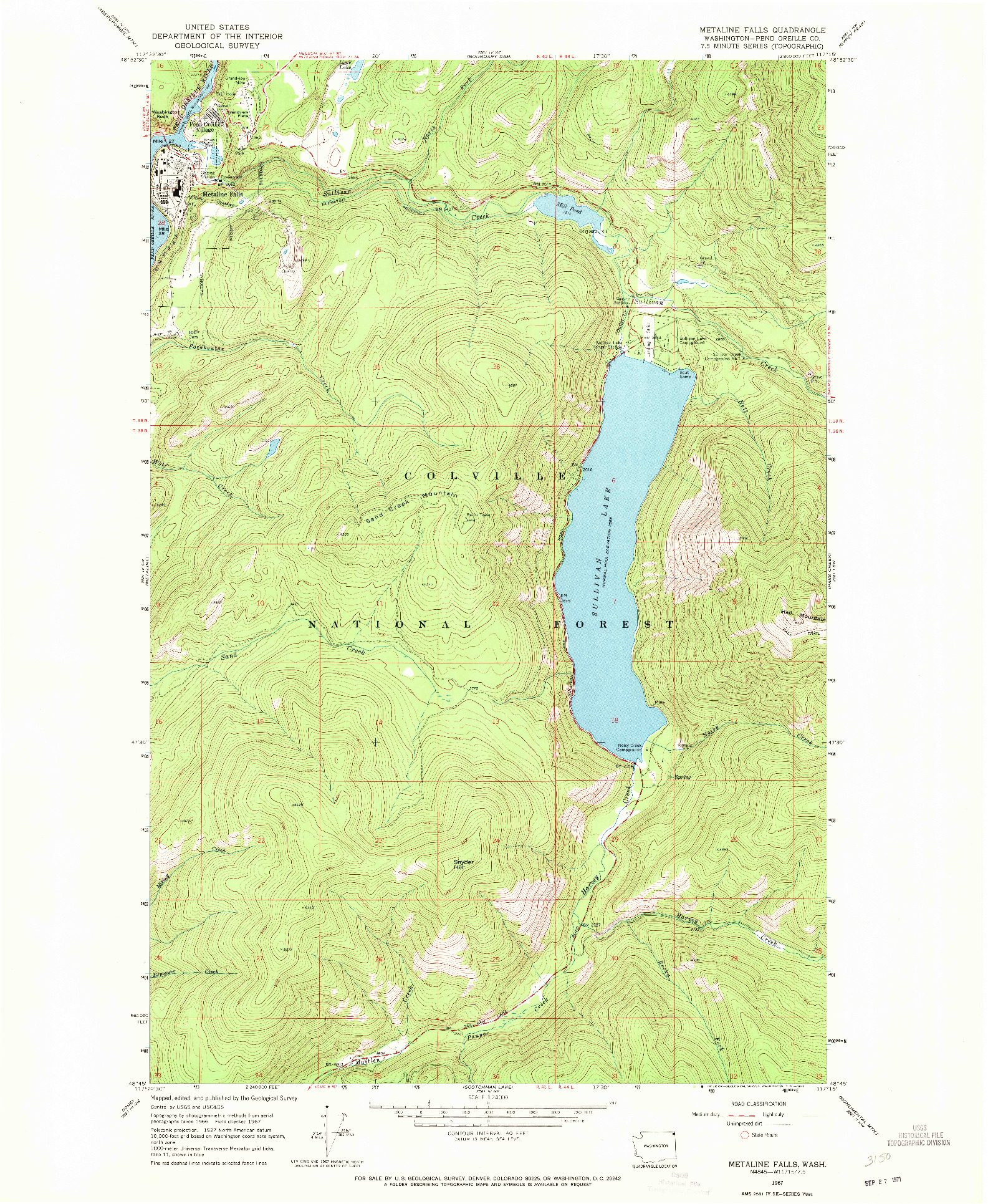 USGS 1:24000-SCALE QUADRANGLE FOR METALINE FALLS, WA 1967