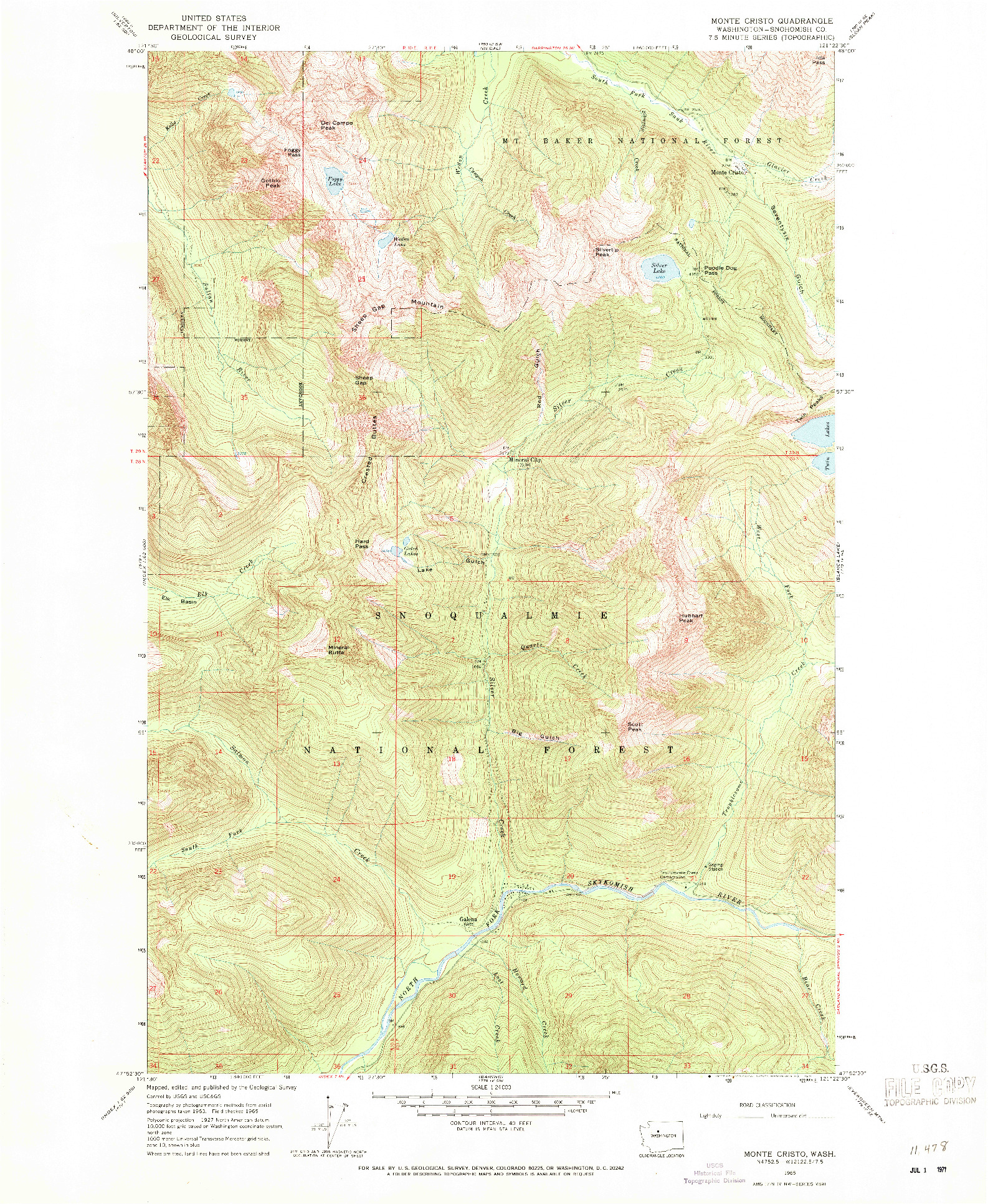 USGS 1:24000-SCALE QUADRANGLE FOR MONTE CRISTO, WA 1965