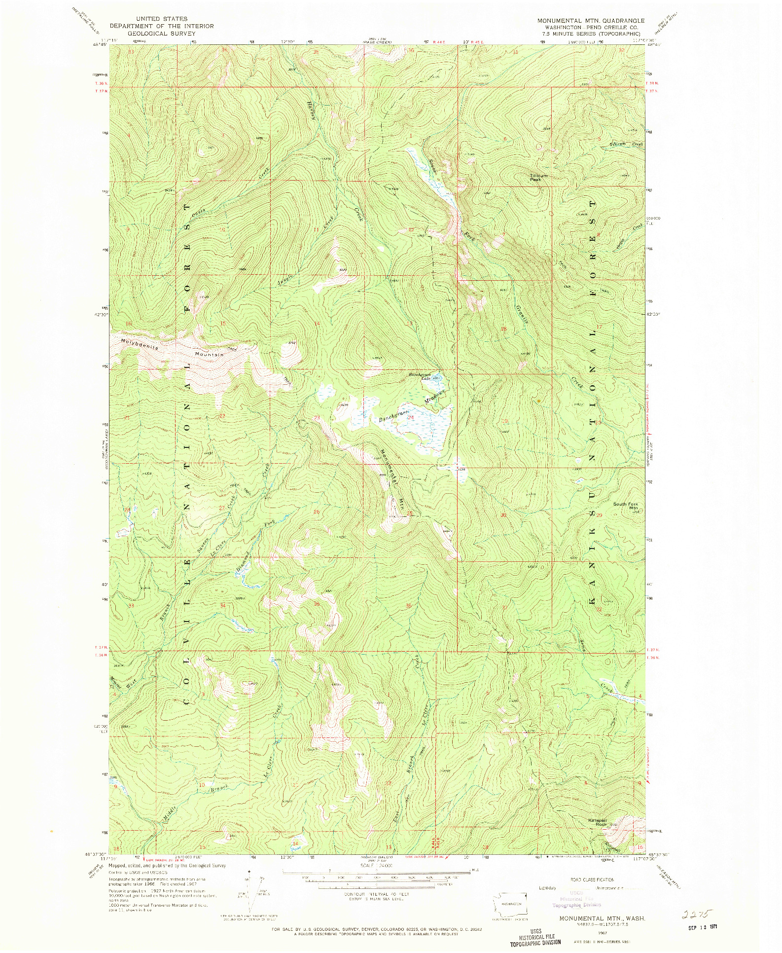 USGS 1:24000-SCALE QUADRANGLE FOR MONUMENTAL MTN., WA 1967