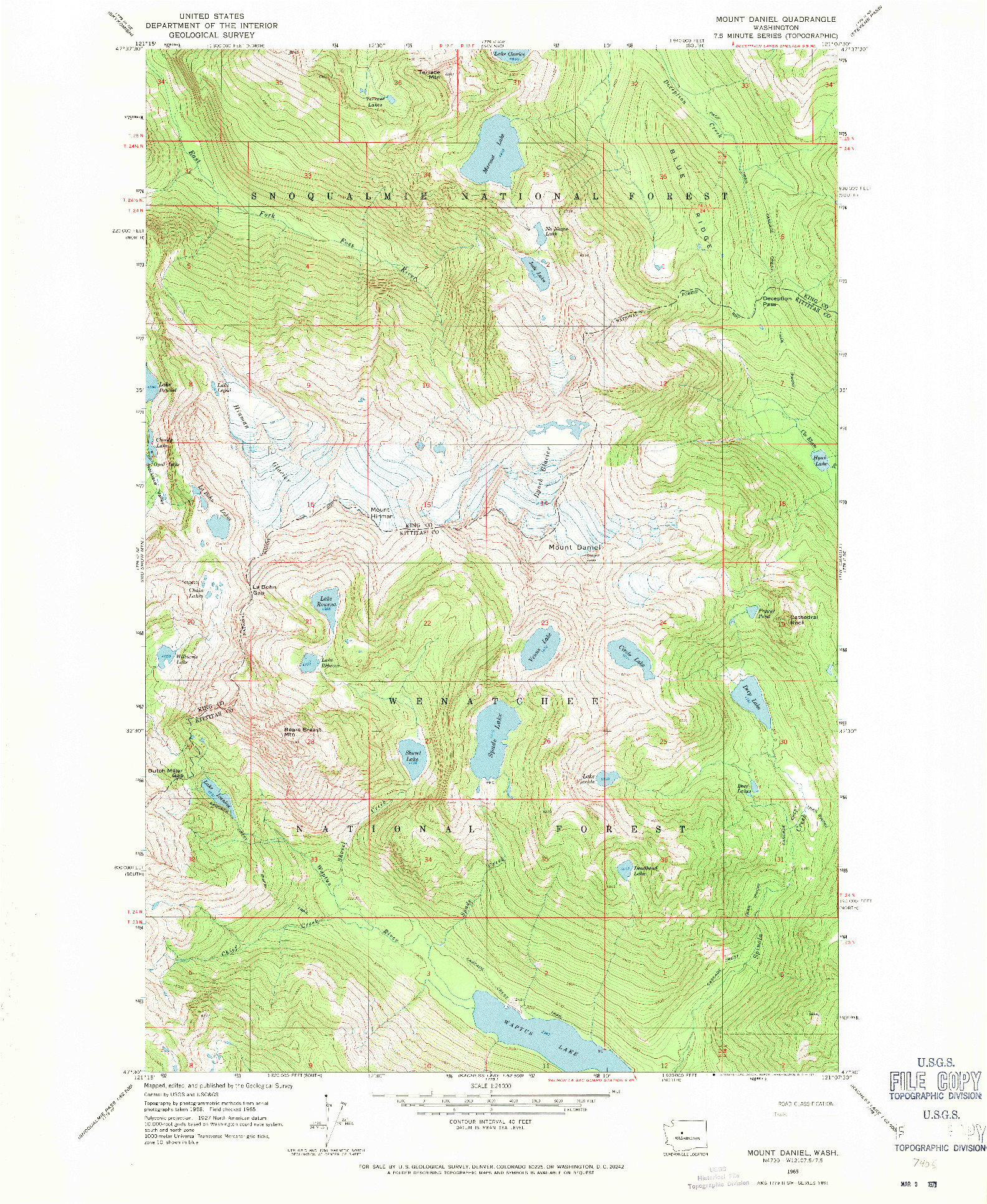 USGS 1:24000-SCALE QUADRANGLE FOR MOUNT DANIEL, WA 1965