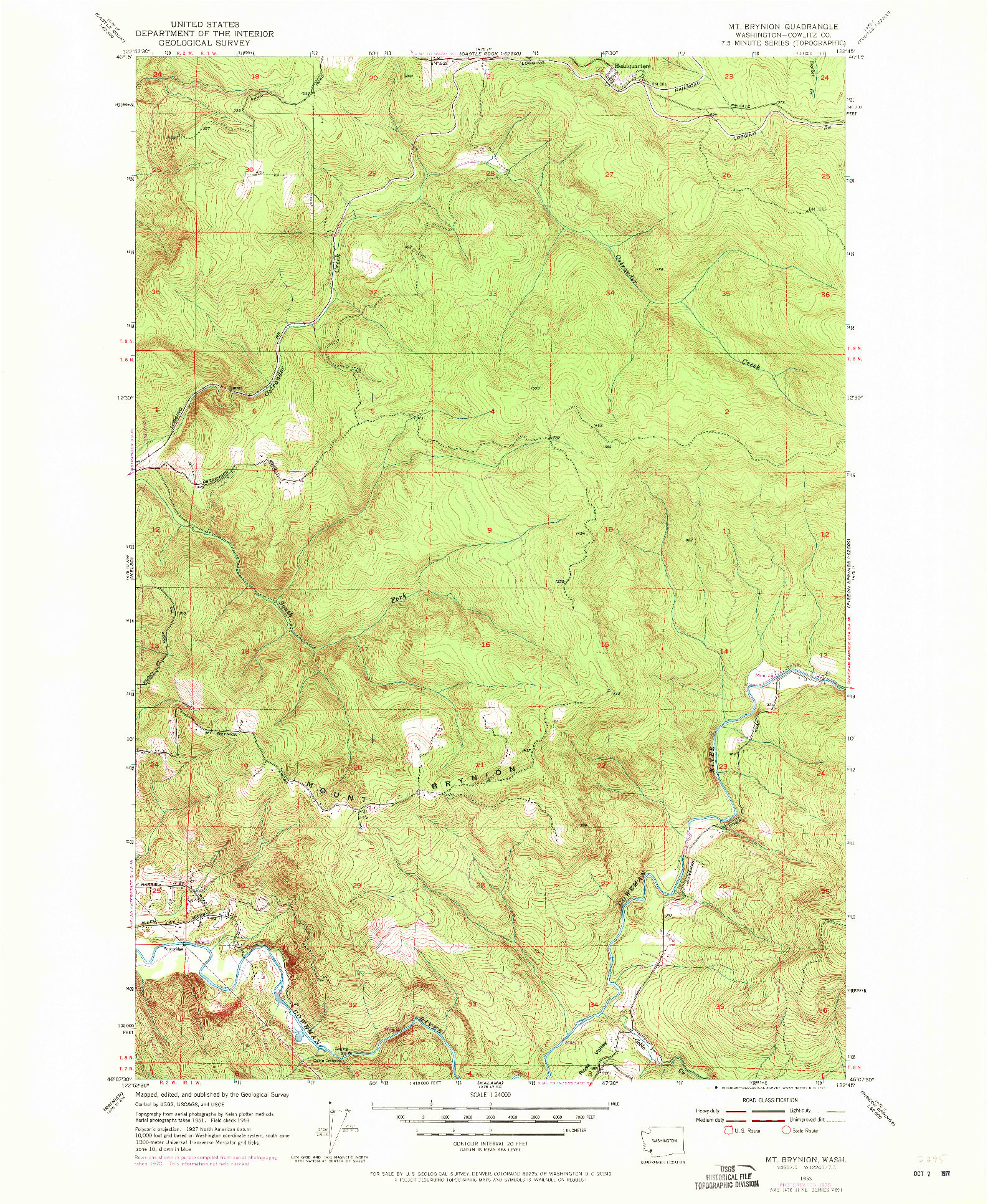 USGS 1:24000-SCALE QUADRANGLE FOR MT. BRYNION, WA 1953