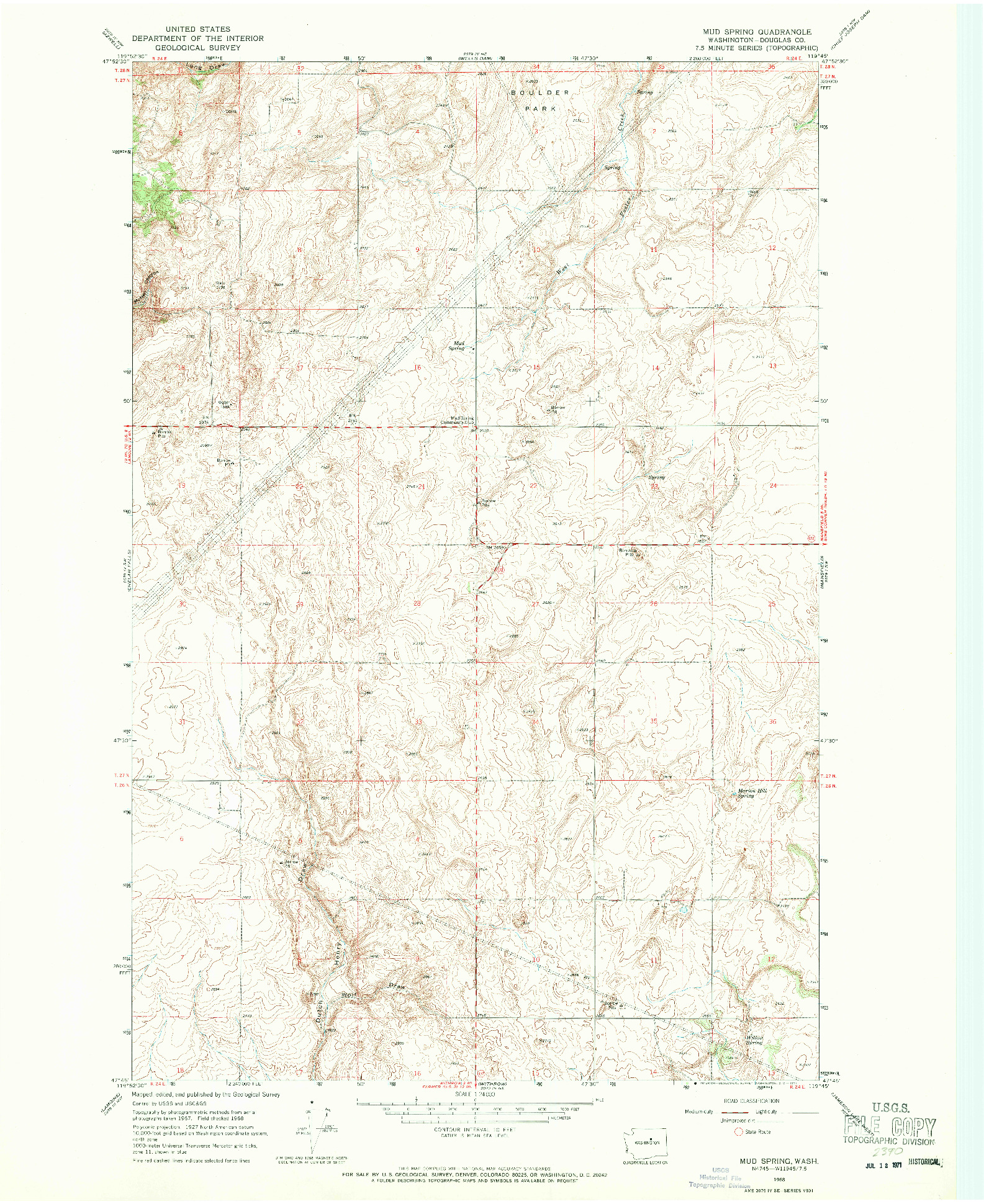 USGS 1:24000-SCALE QUADRANGLE FOR MUD SPRING, WA 1968