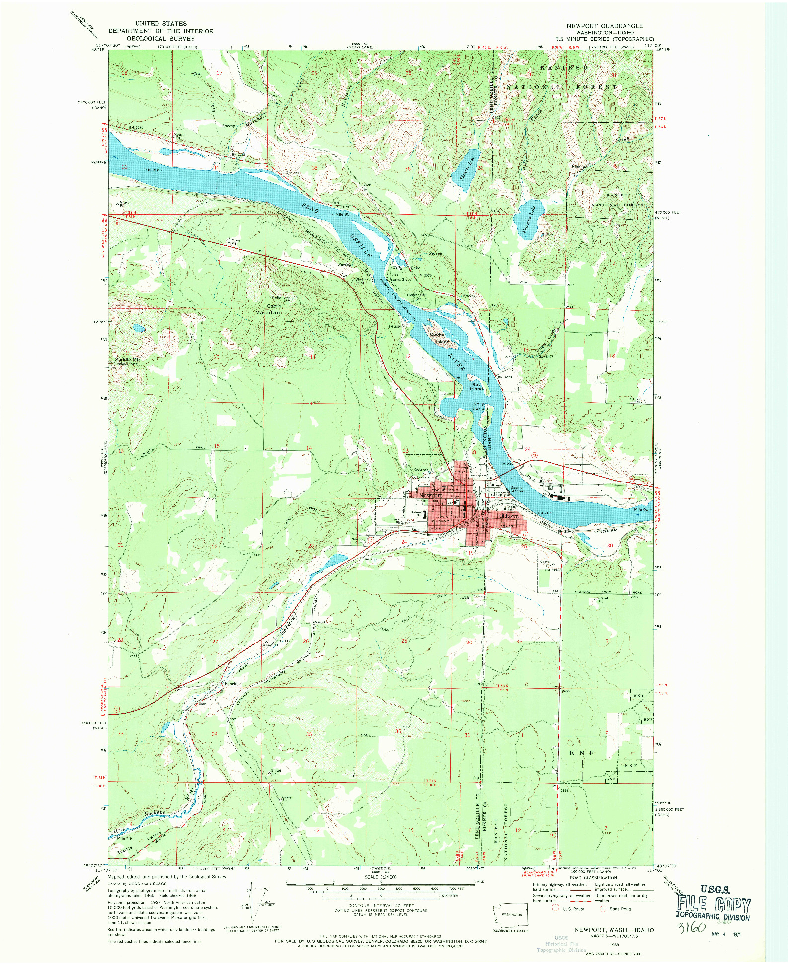 USGS 1:24000-SCALE QUADRANGLE FOR NEWPORT, WA 1968