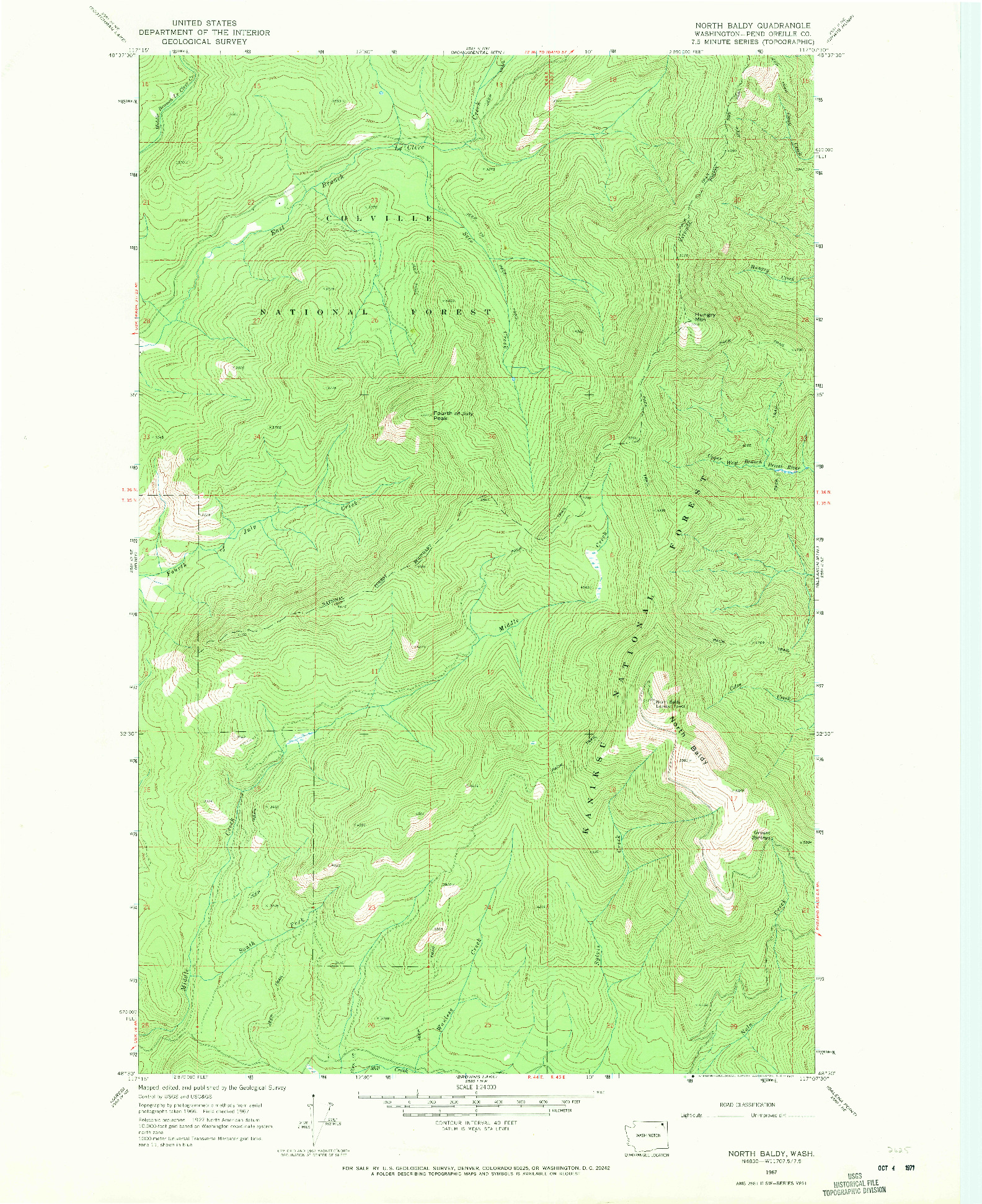 USGS 1:24000-SCALE QUADRANGLE FOR NORTH BALDY, WA 1967