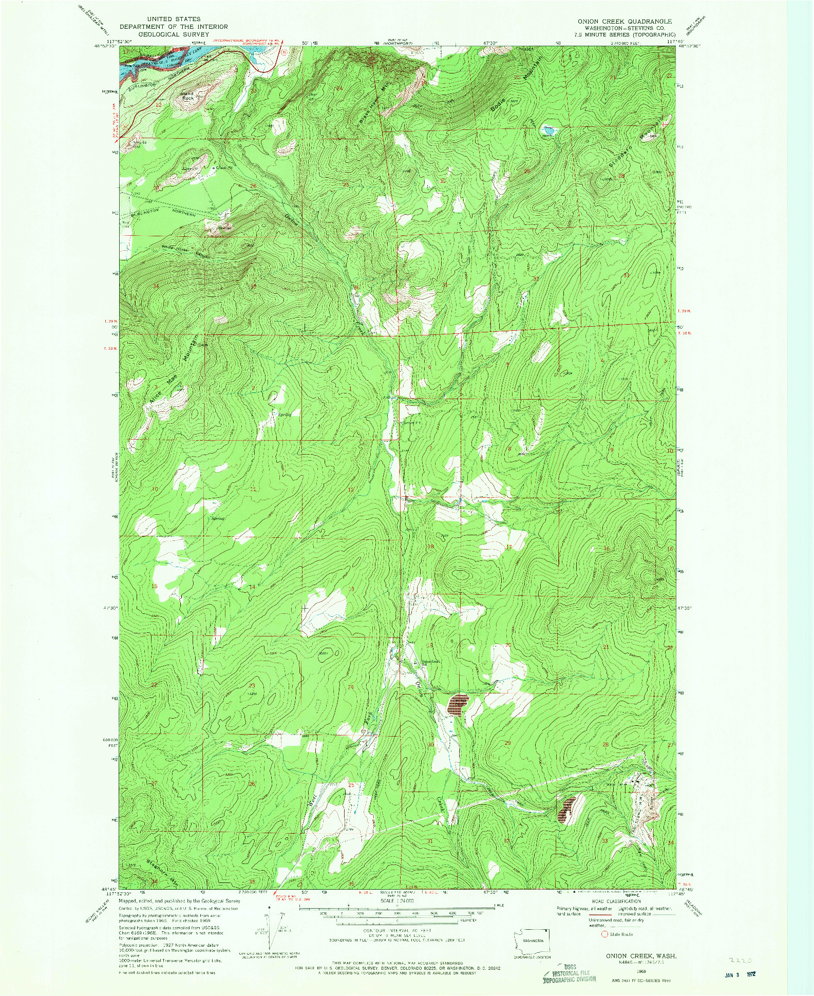 USGS 1:24000-SCALE QUADRANGLE FOR ONION CREEK, WA 1969