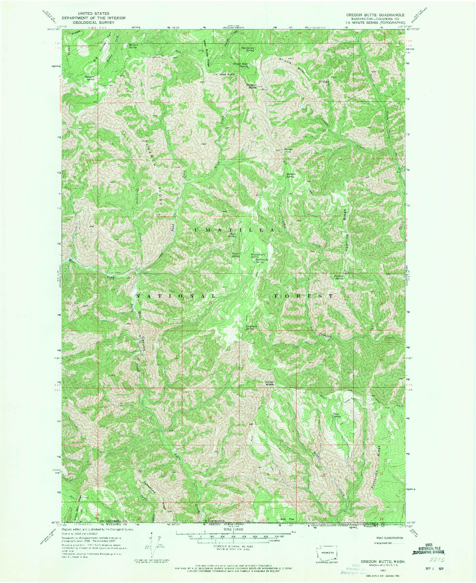 USGS 1:24000-SCALE QUADRANGLE FOR OREGON BUTTE, WA 1967