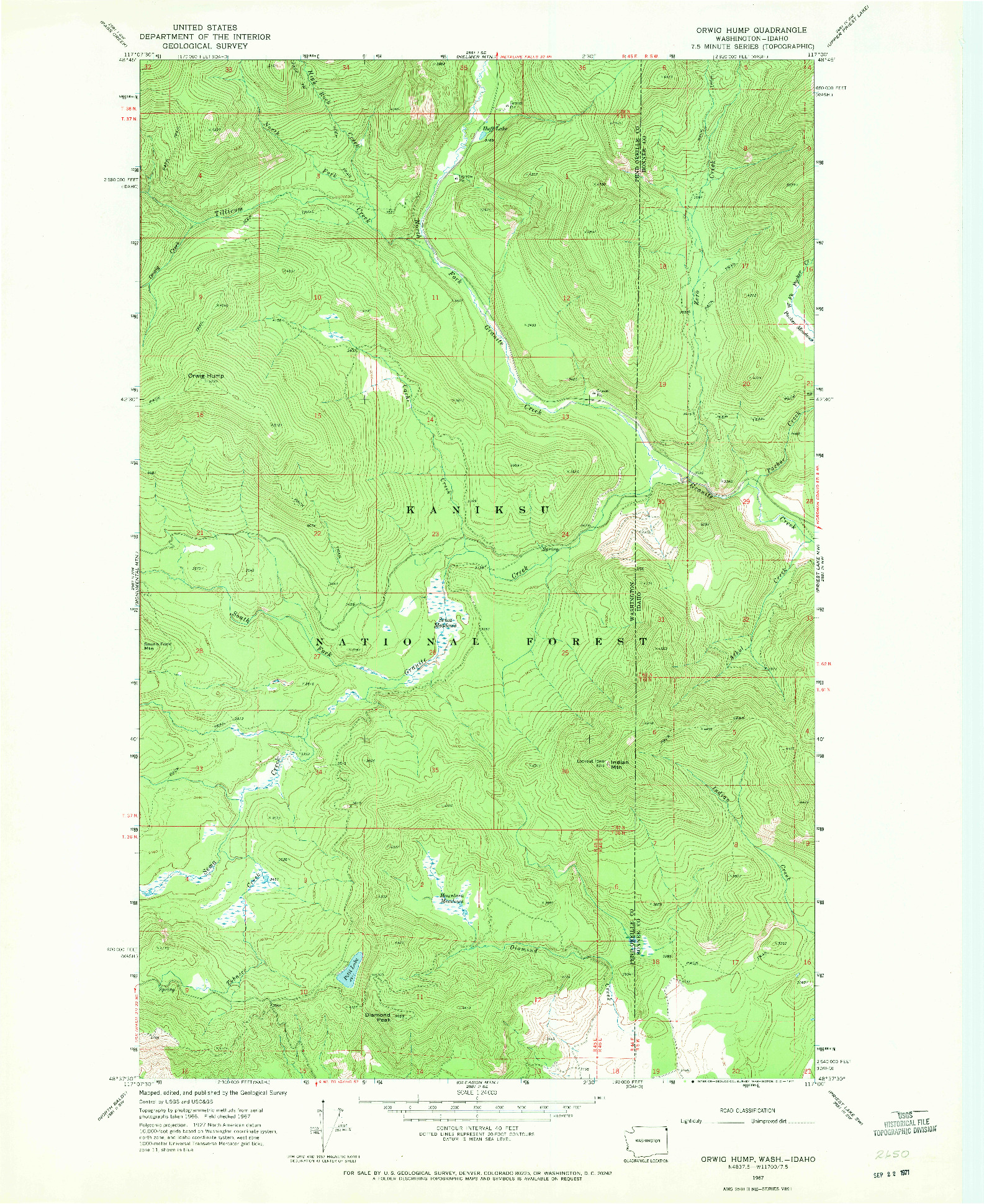 USGS 1:24000-SCALE QUADRANGLE FOR ORWIG HUMP, WA 1967