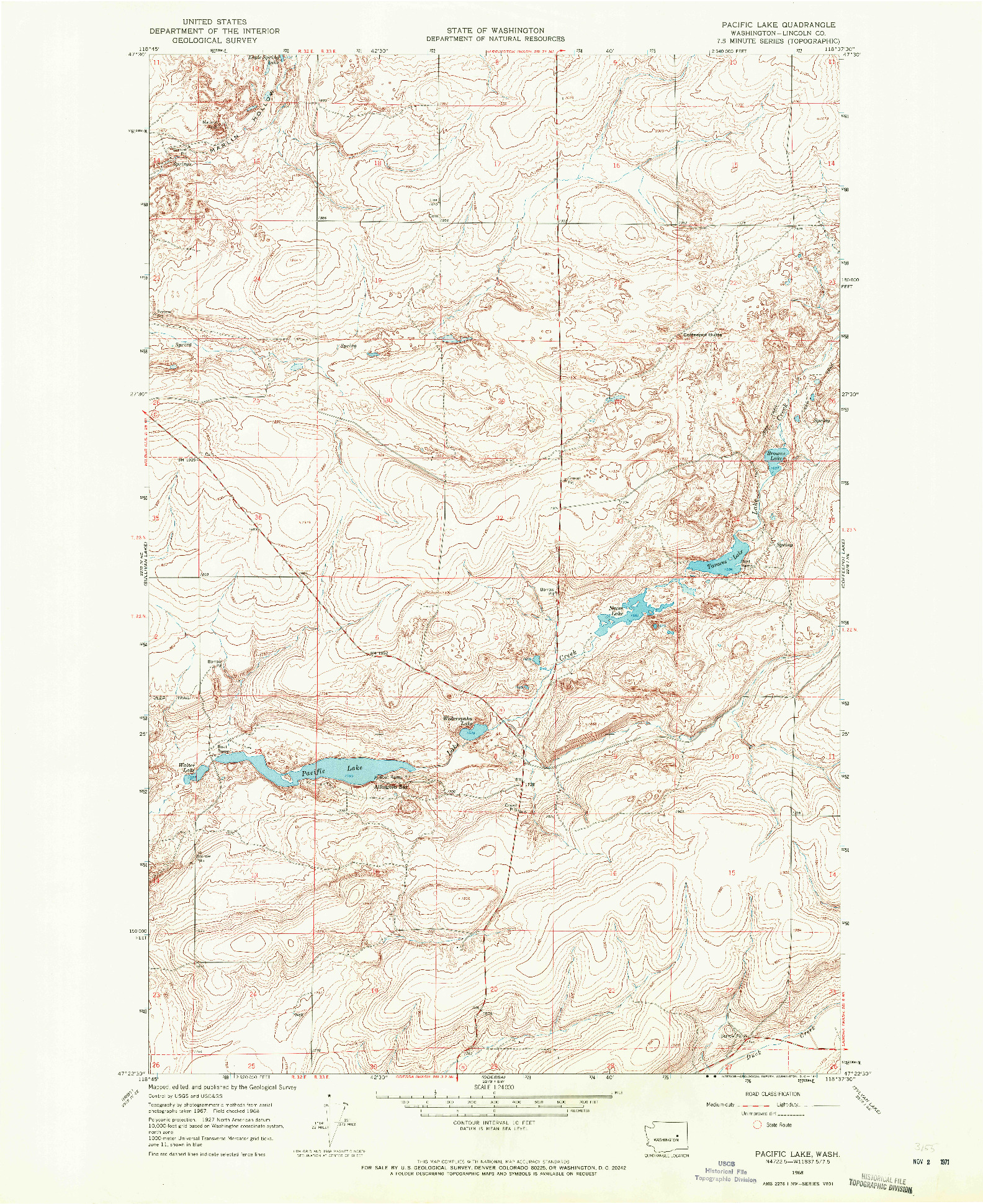 USGS 1:24000-SCALE QUADRANGLE FOR PACIFIC LAKE, WA 1968