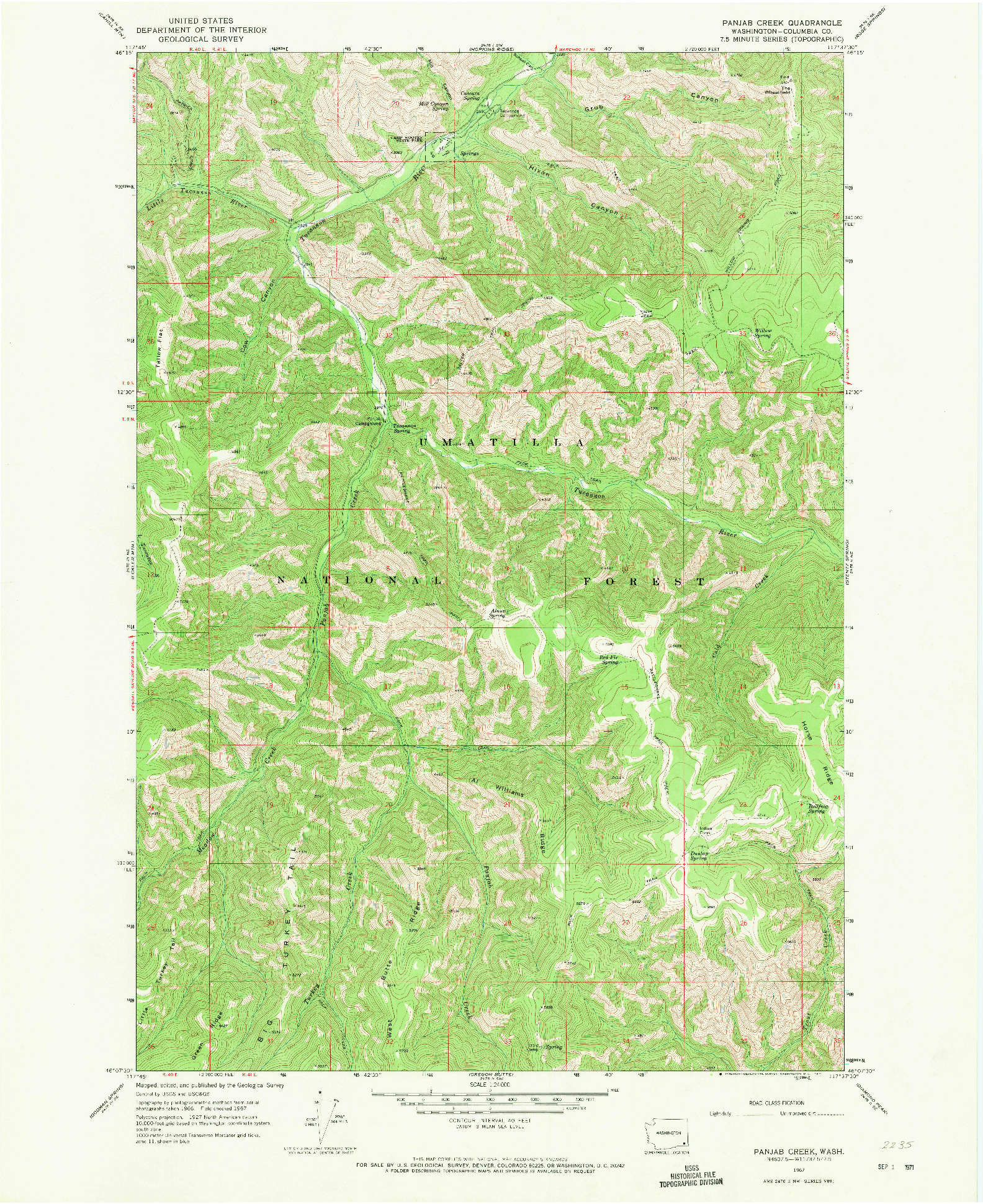 USGS 1:24000-SCALE QUADRANGLE FOR PANJAB CREEK, WA 1967
