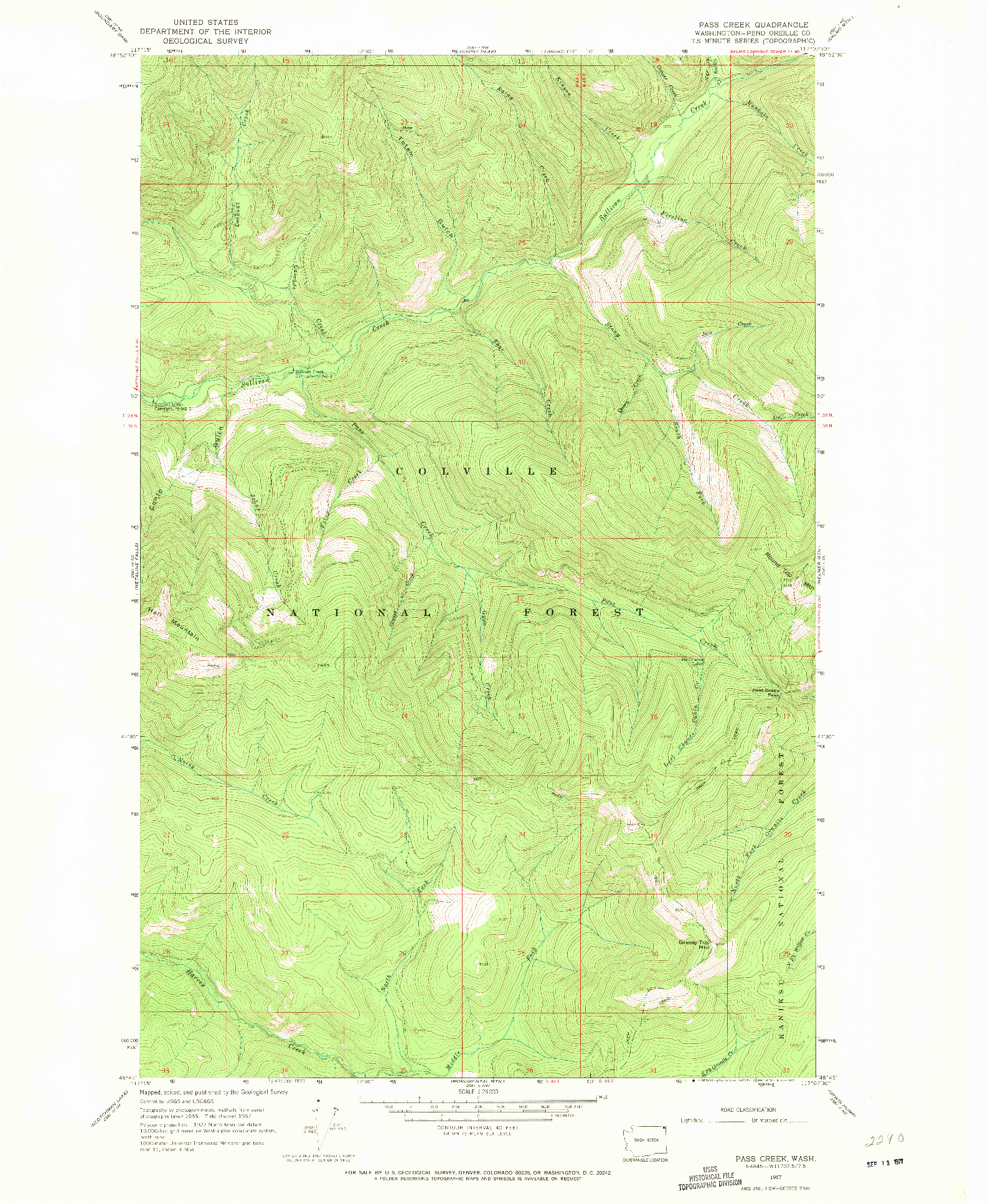 USGS 1:24000-SCALE QUADRANGLE FOR PASS CREEK, WA 1967