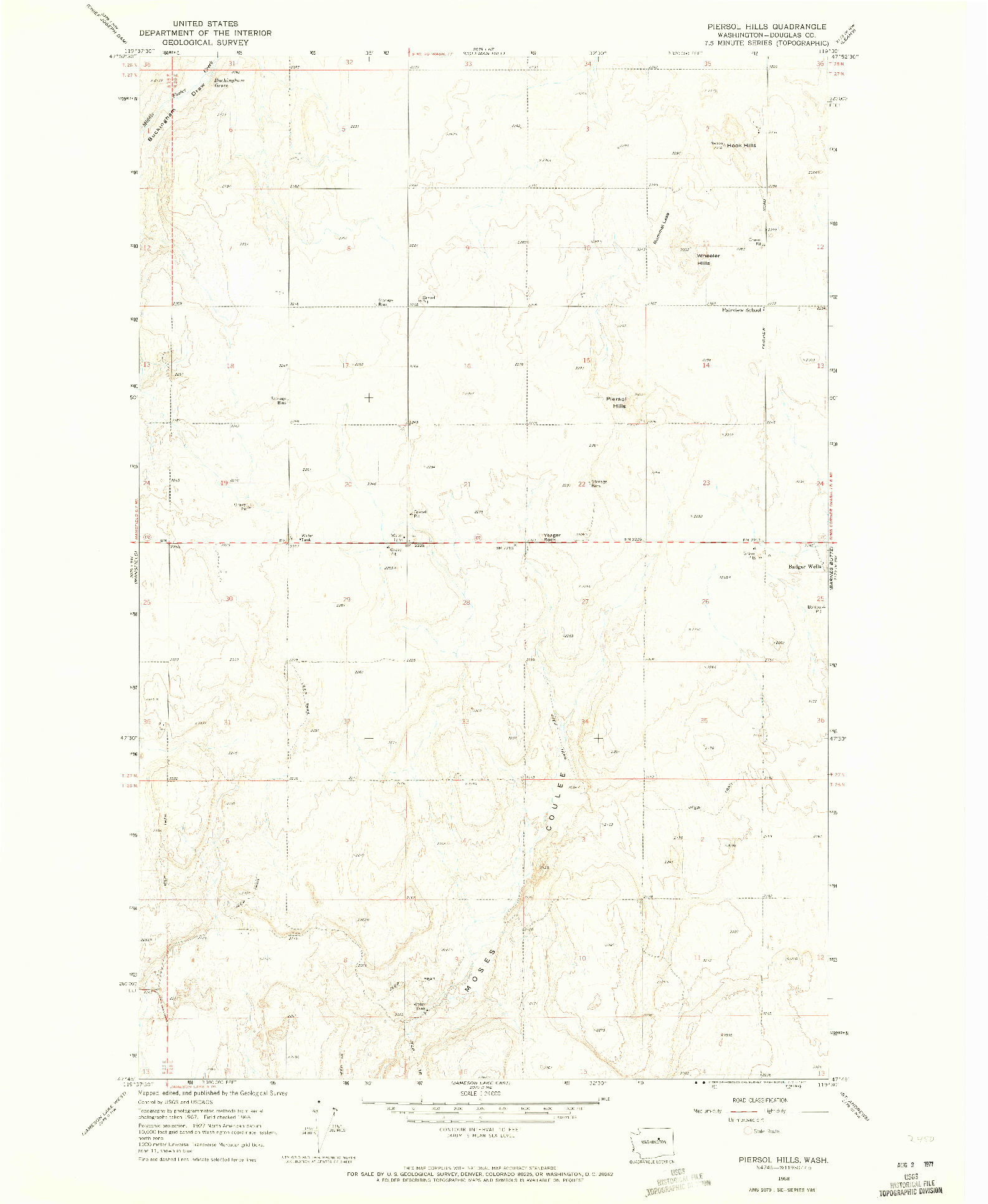 USGS 1:24000-SCALE QUADRANGLE FOR PIERSOL HILLS, WA 1968