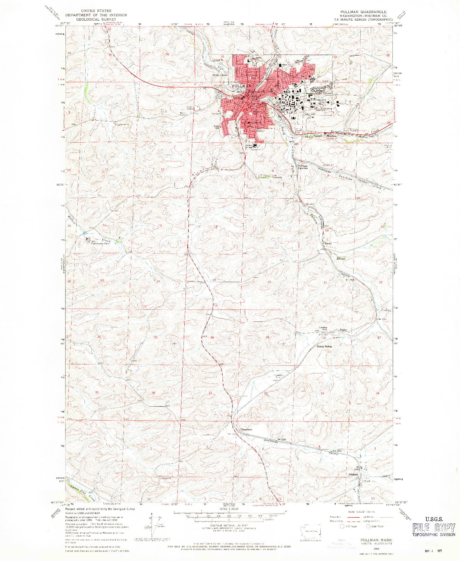 USGS 1:24000-SCALE QUADRANGLE FOR PULLMAN, WA 1964