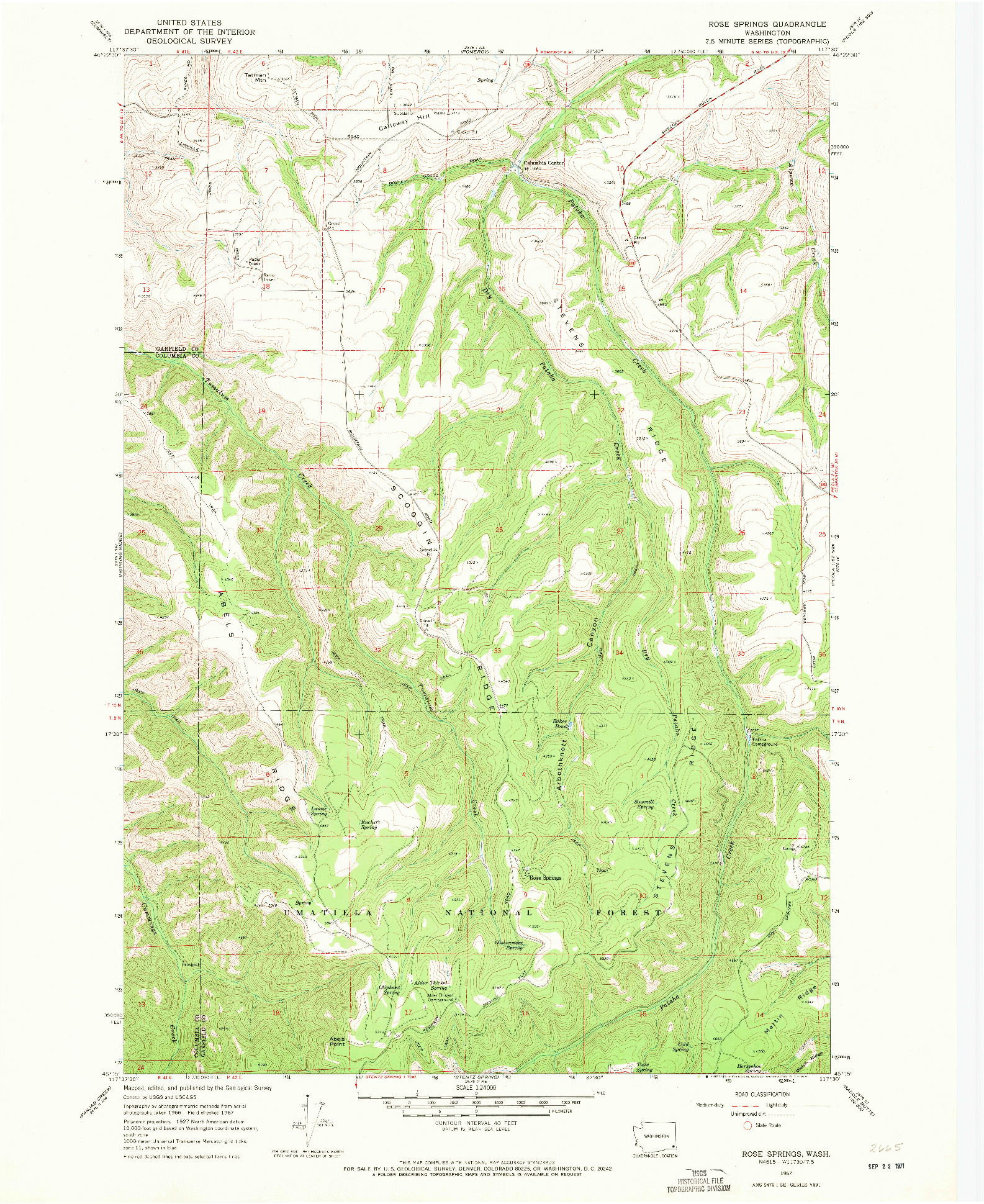 USGS 1:24000-SCALE QUADRANGLE FOR ROSE SPRINGS, WA 1967