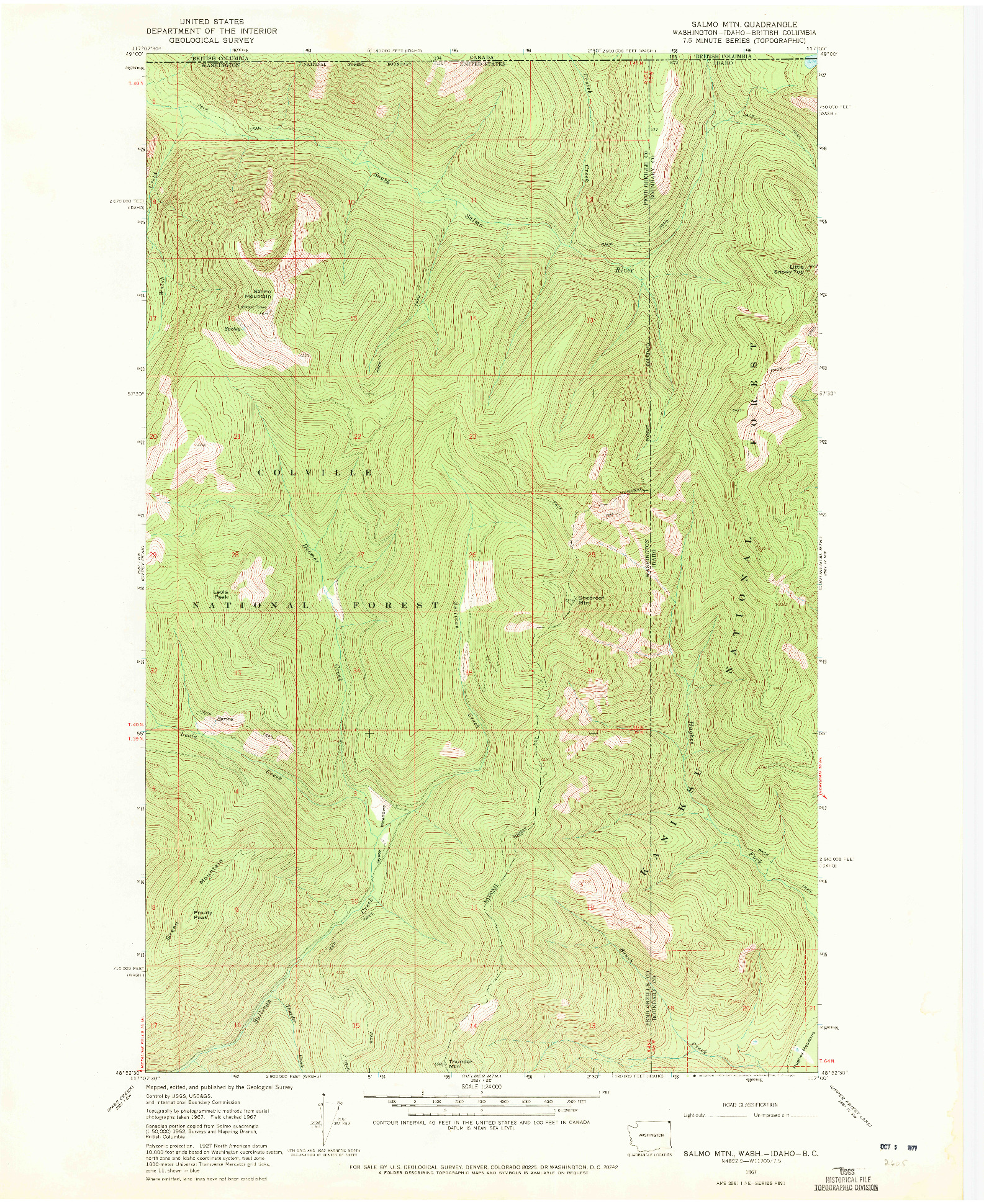 USGS 1:24000-SCALE QUADRANGLE FOR SALMO MTN., WA 1967