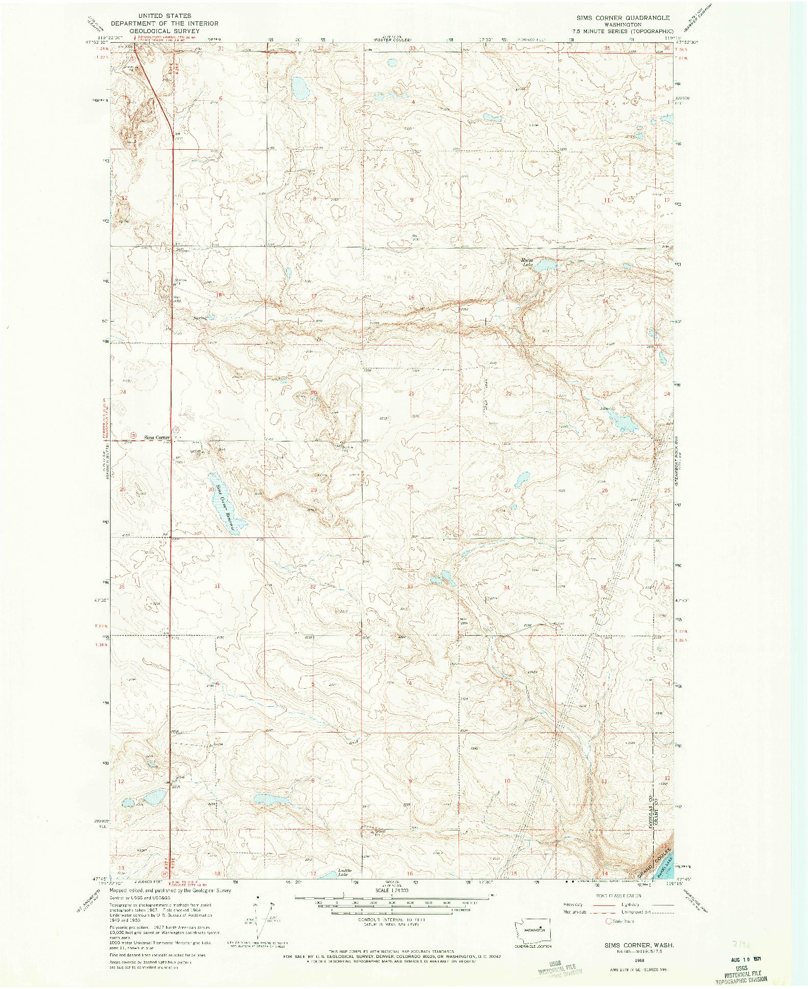 USGS 1:24000-SCALE QUADRANGLE FOR SIMS CORNER, WA 1968