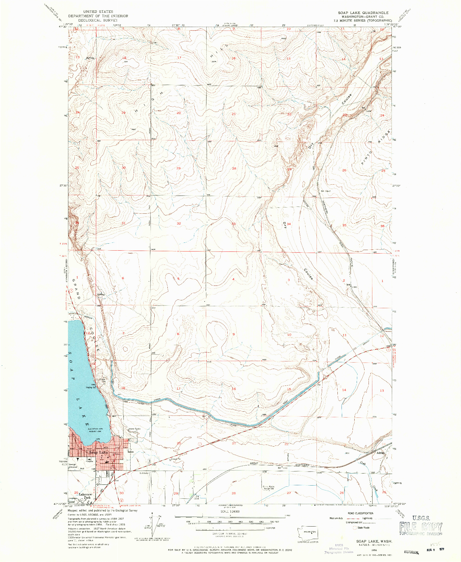 USGS 1:24000-SCALE QUADRANGLE FOR SOAP LAKE, WA 1956