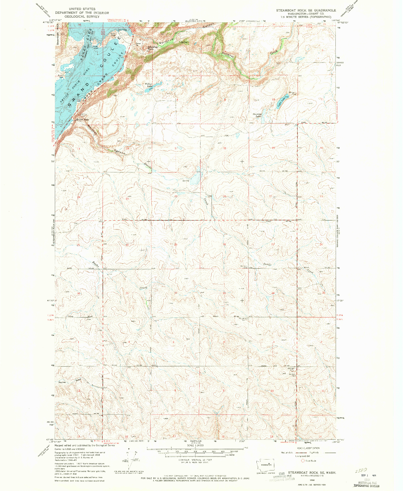 USGS 1:24000-SCALE QUADRANGLE FOR STEAMBOAT ROCK SE, WA 1968