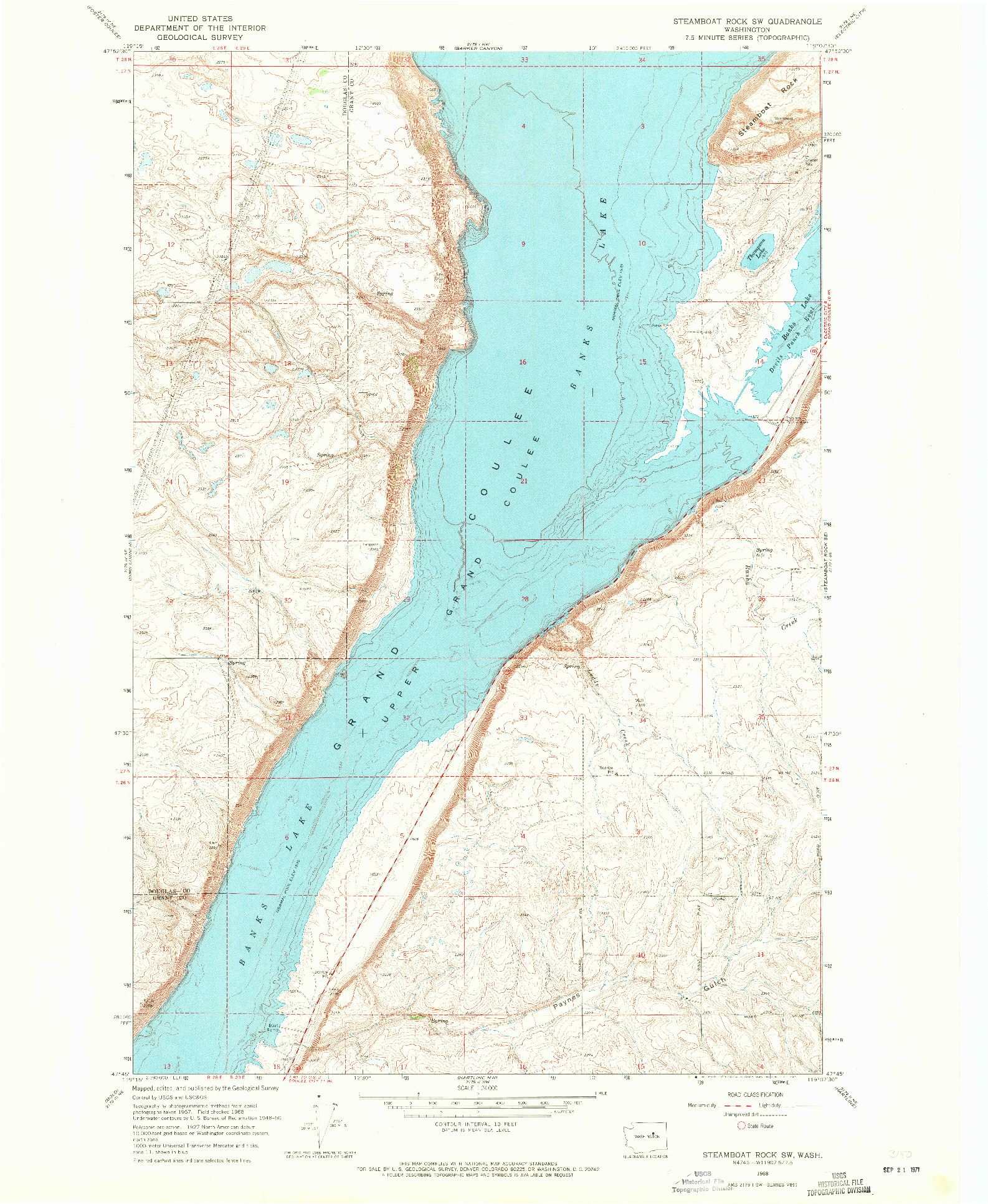USGS 1:24000-SCALE QUADRANGLE FOR STEAMBOAT ROCK SW, WA 1968
