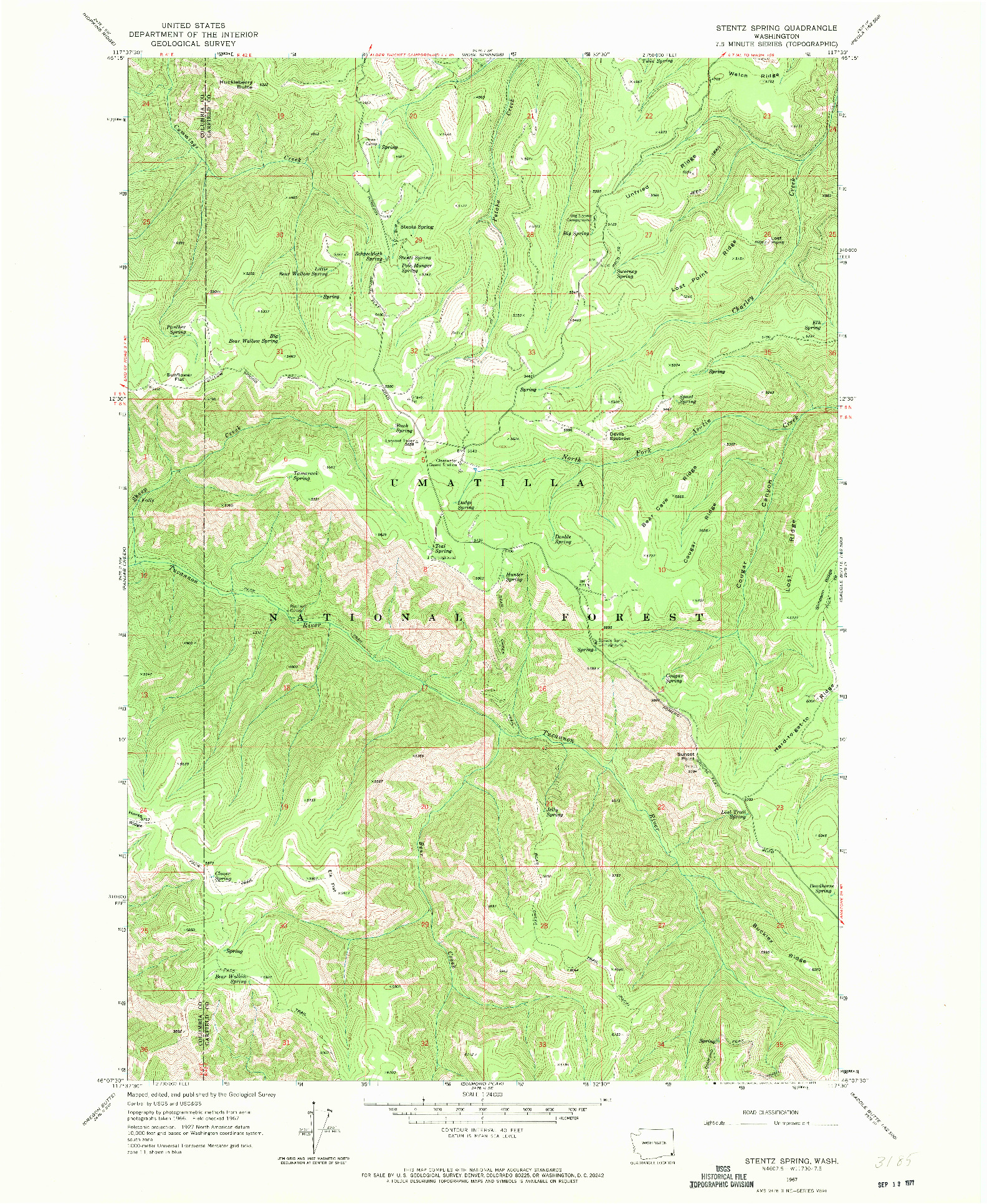 USGS 1:24000-SCALE QUADRANGLE FOR STENTZ SPRING, WA 1967
