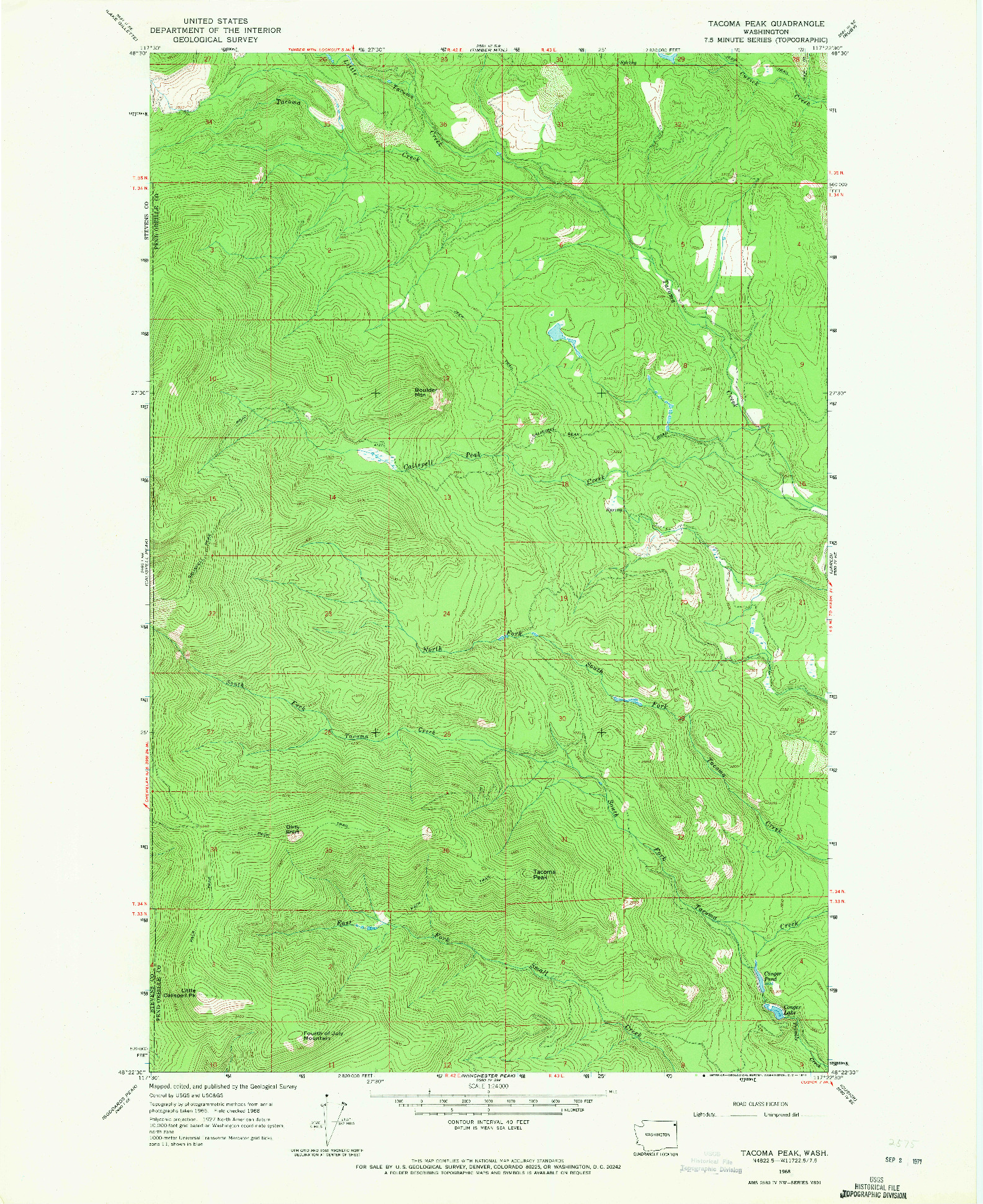 USGS 1:24000-SCALE QUADRANGLE FOR TACOMA PEAK, WA 1968