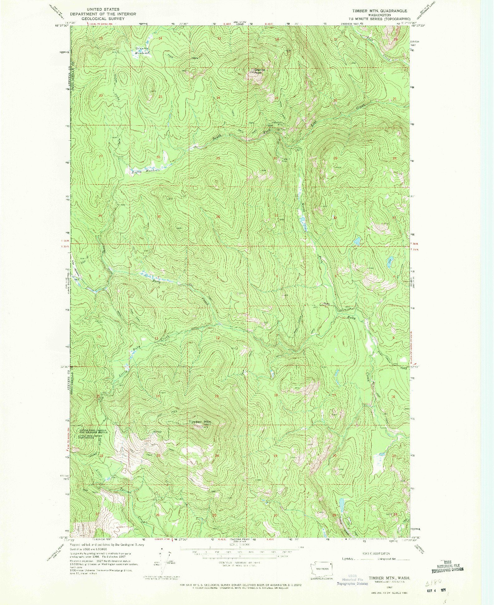 USGS 1:24000-SCALE QUADRANGLE FOR TIMBER MTN., WA 1967