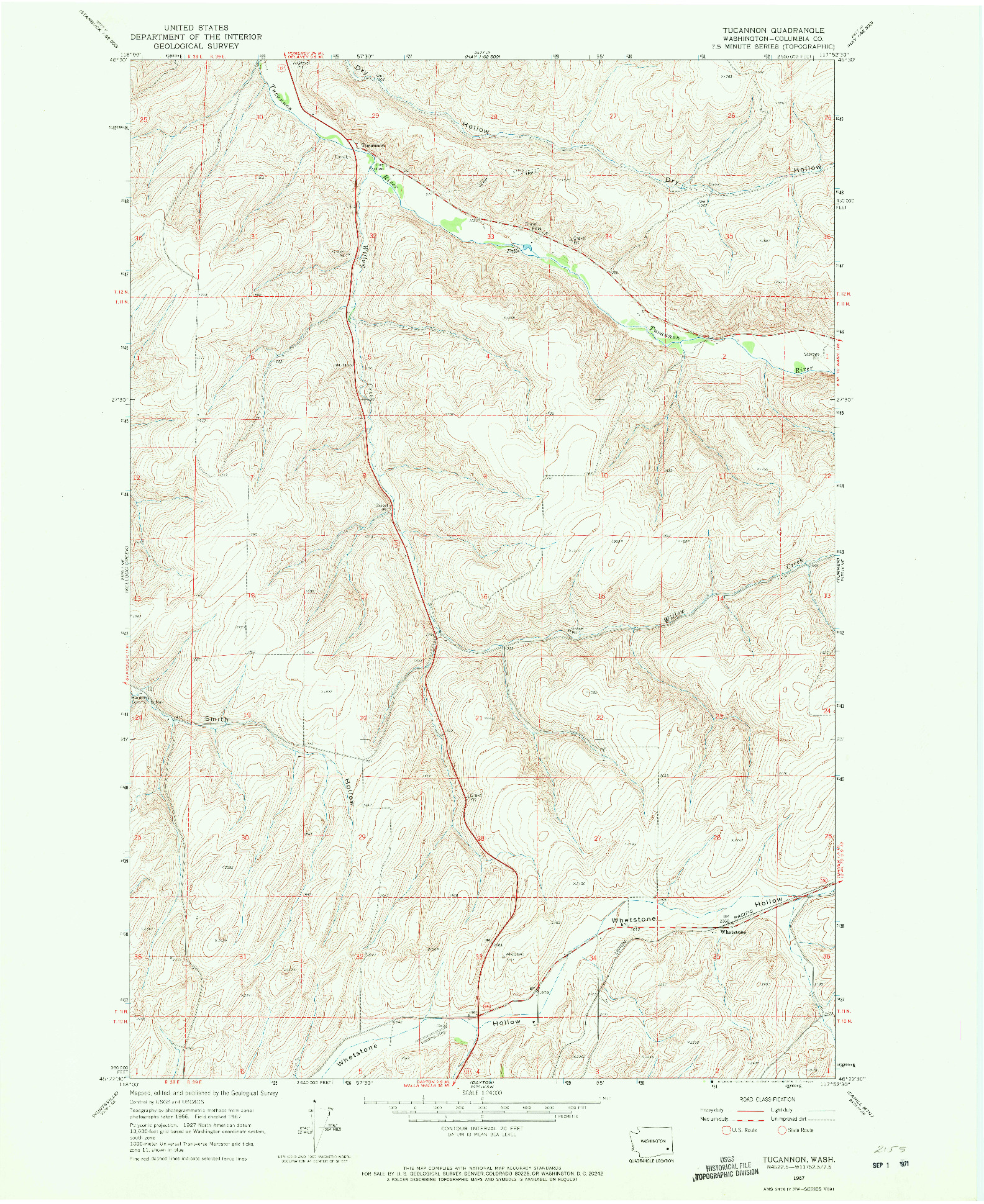 USGS 1:24000-SCALE QUADRANGLE FOR TUCANNON, WA 1967