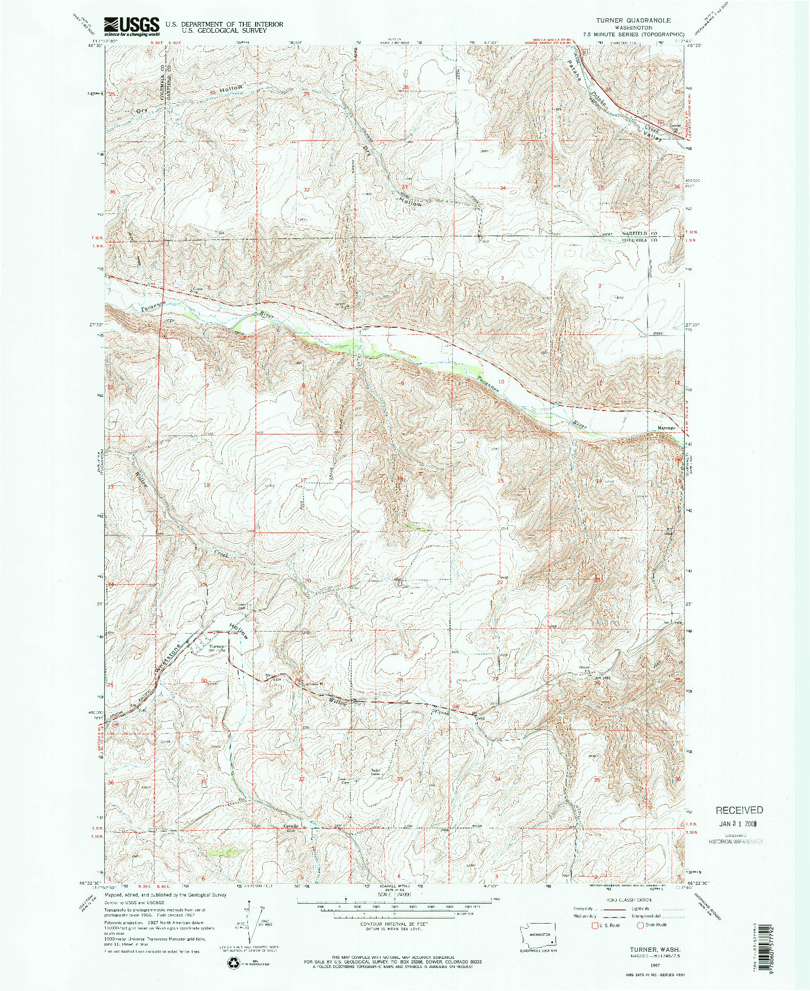 USGS 1:24000-SCALE QUADRANGLE FOR TURNER, WA 1967