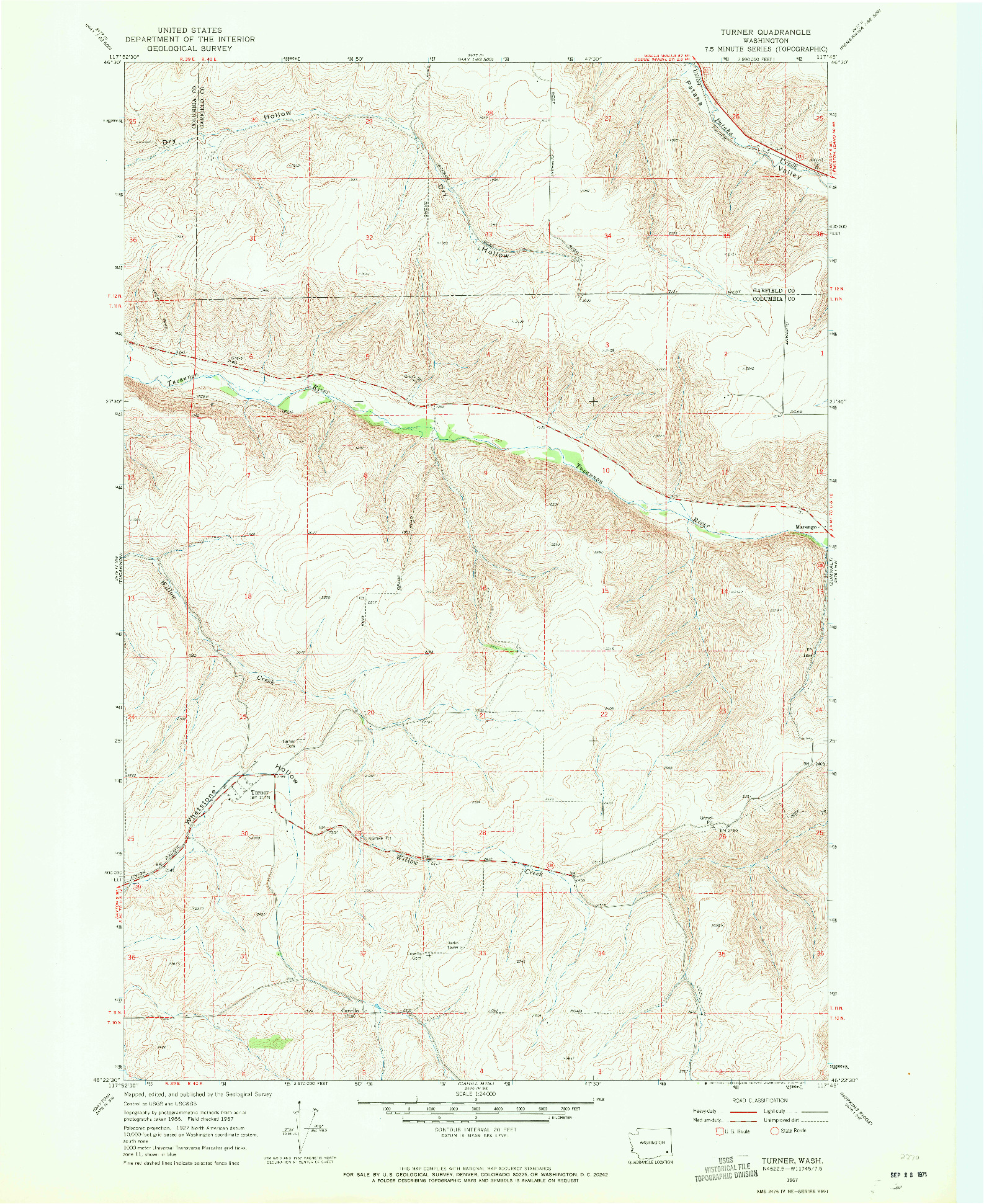 USGS 1:24000-SCALE QUADRANGLE FOR TURNER, WA 1967