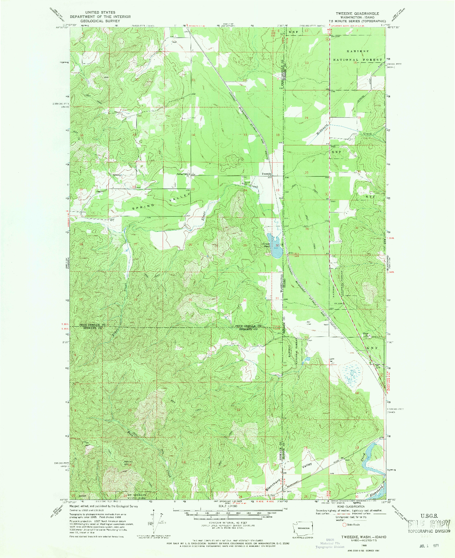 USGS 1:24000-SCALE QUADRANGLE FOR TWEEDIE, WA 1968