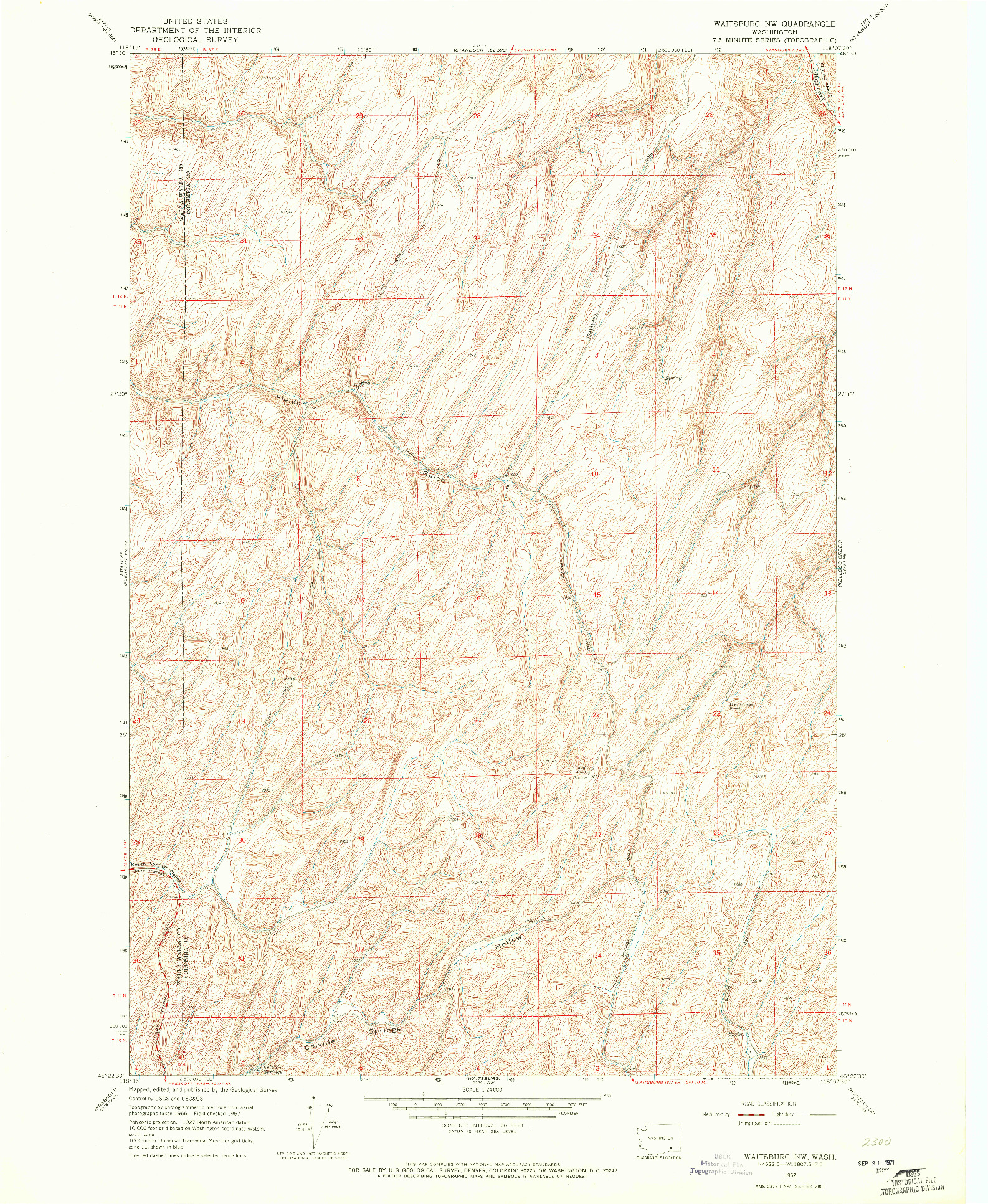 USGS 1:24000-SCALE QUADRANGLE FOR WAITSBURG NW, WA 1967