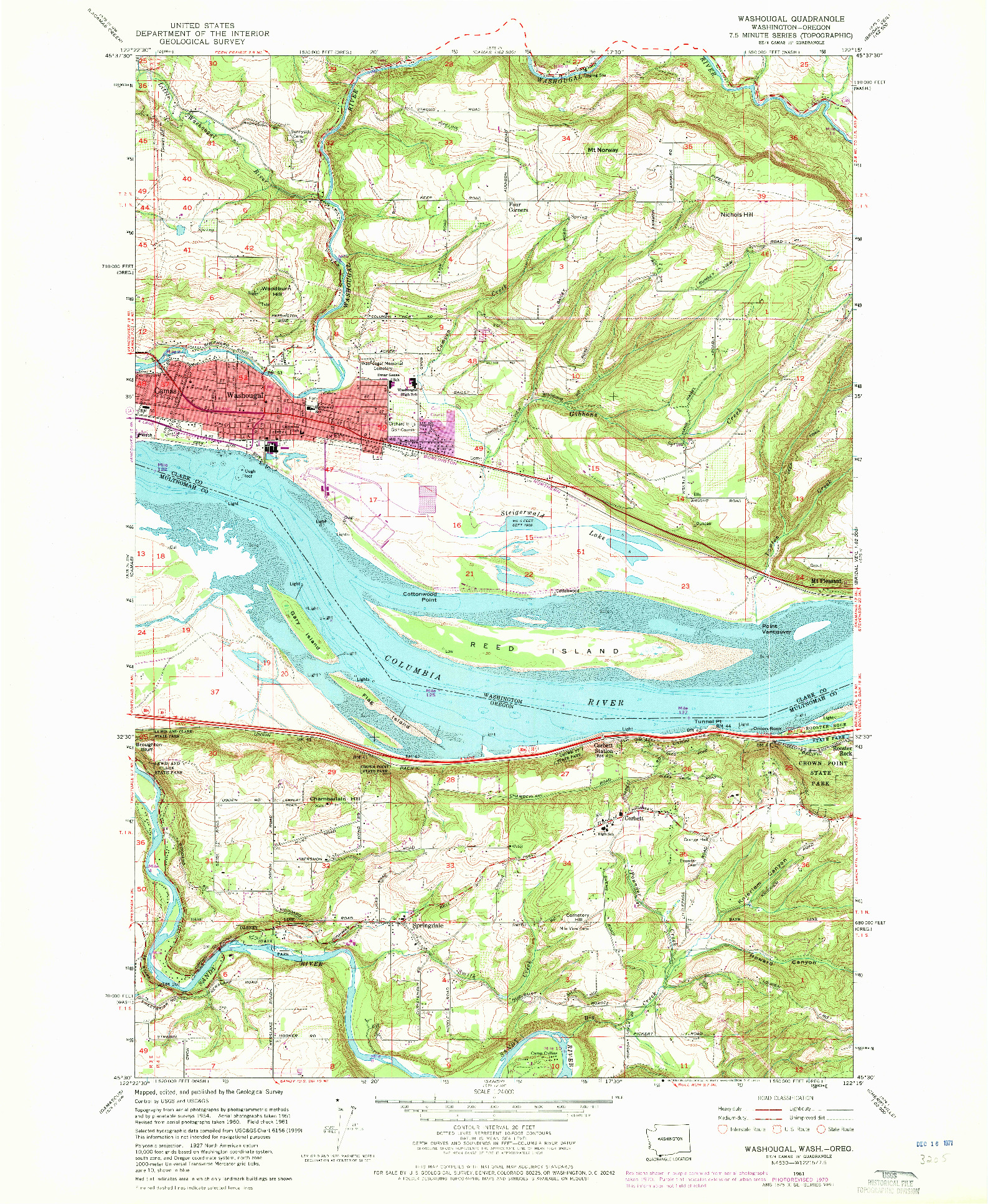 USGS 1:24000-SCALE QUADRANGLE FOR WASHOUGAL, WA 1961