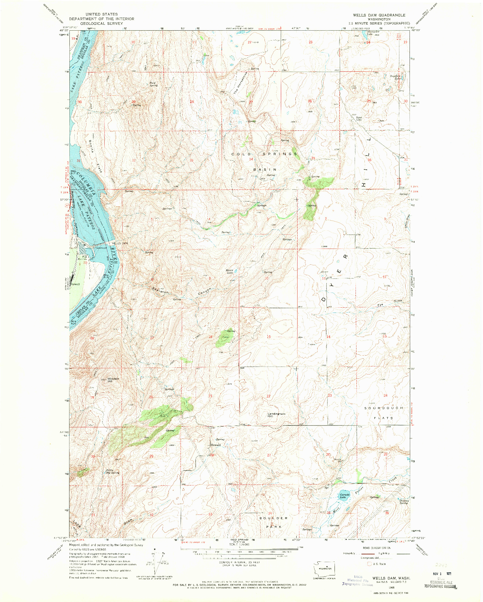USGS 1:24000-SCALE QUADRANGLE FOR WELLS DAM, WA 1968