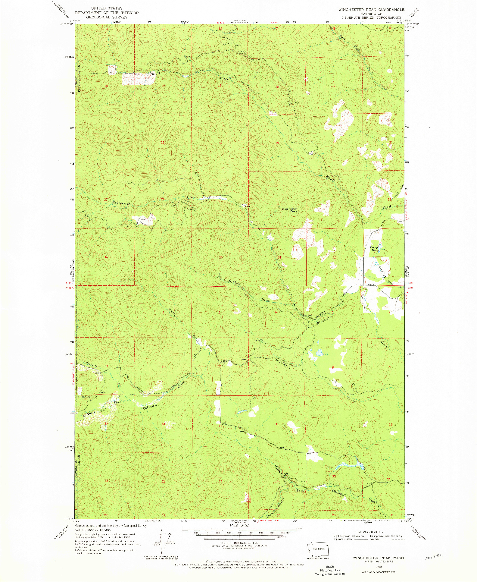 USGS 1:24000-SCALE QUADRANGLE FOR WINCHESTER PEAK, WA 1968