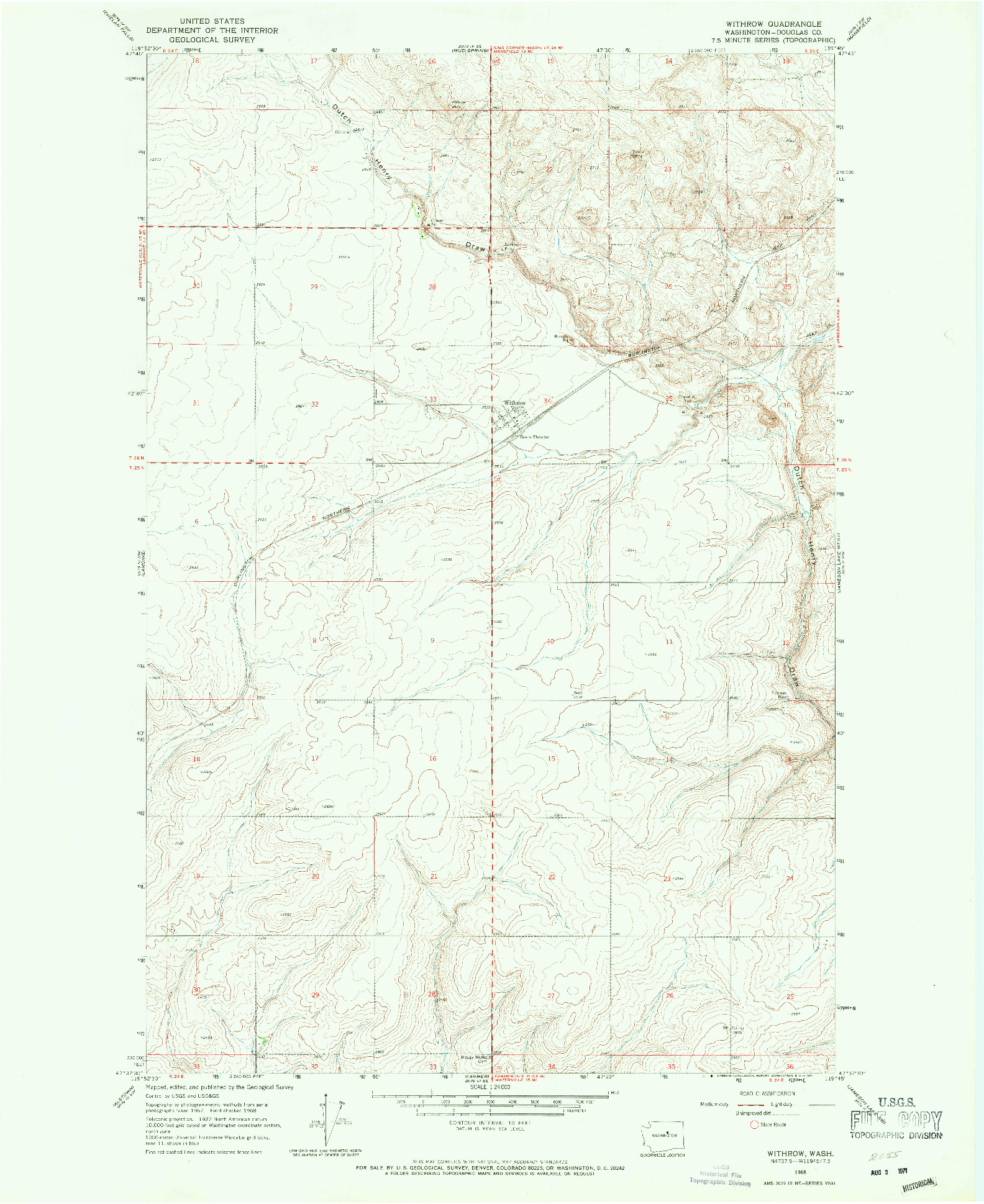 USGS 1:24000-SCALE QUADRANGLE FOR WITHROW, WA 1968