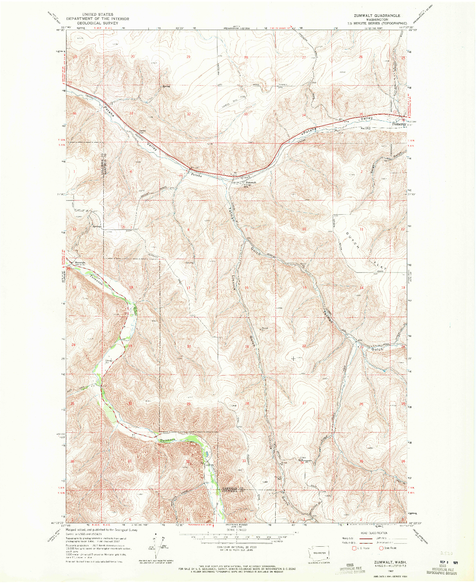 USGS 1:24000-SCALE QUADRANGLE FOR ZUMWALT, WA 1967