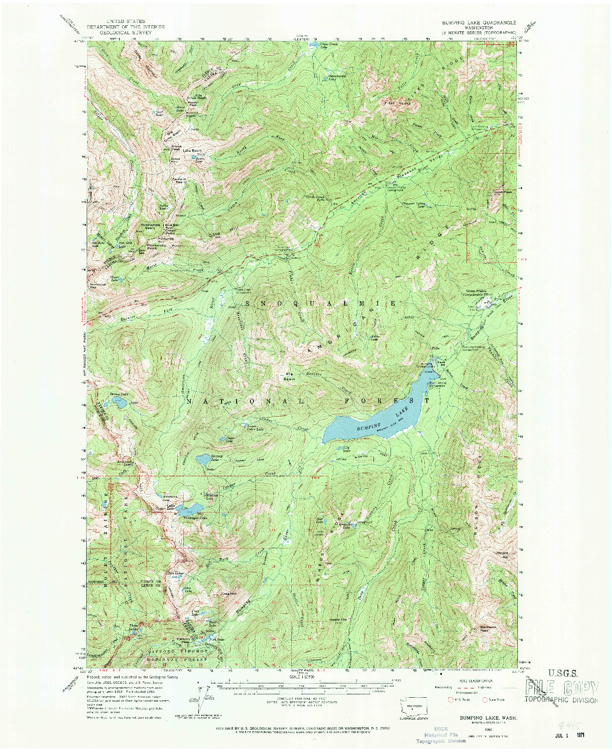 USGS 1:62500-SCALE QUADRANGLE FOR BUMPING LAKE, WA 1962