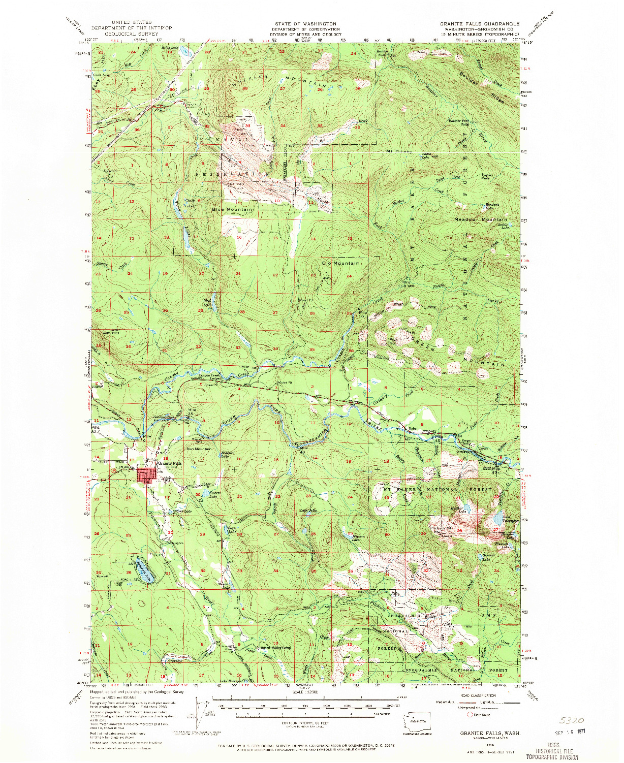 USGS 1:62500-SCALE QUADRANGLE FOR GRANITE FALLS, WA 1956