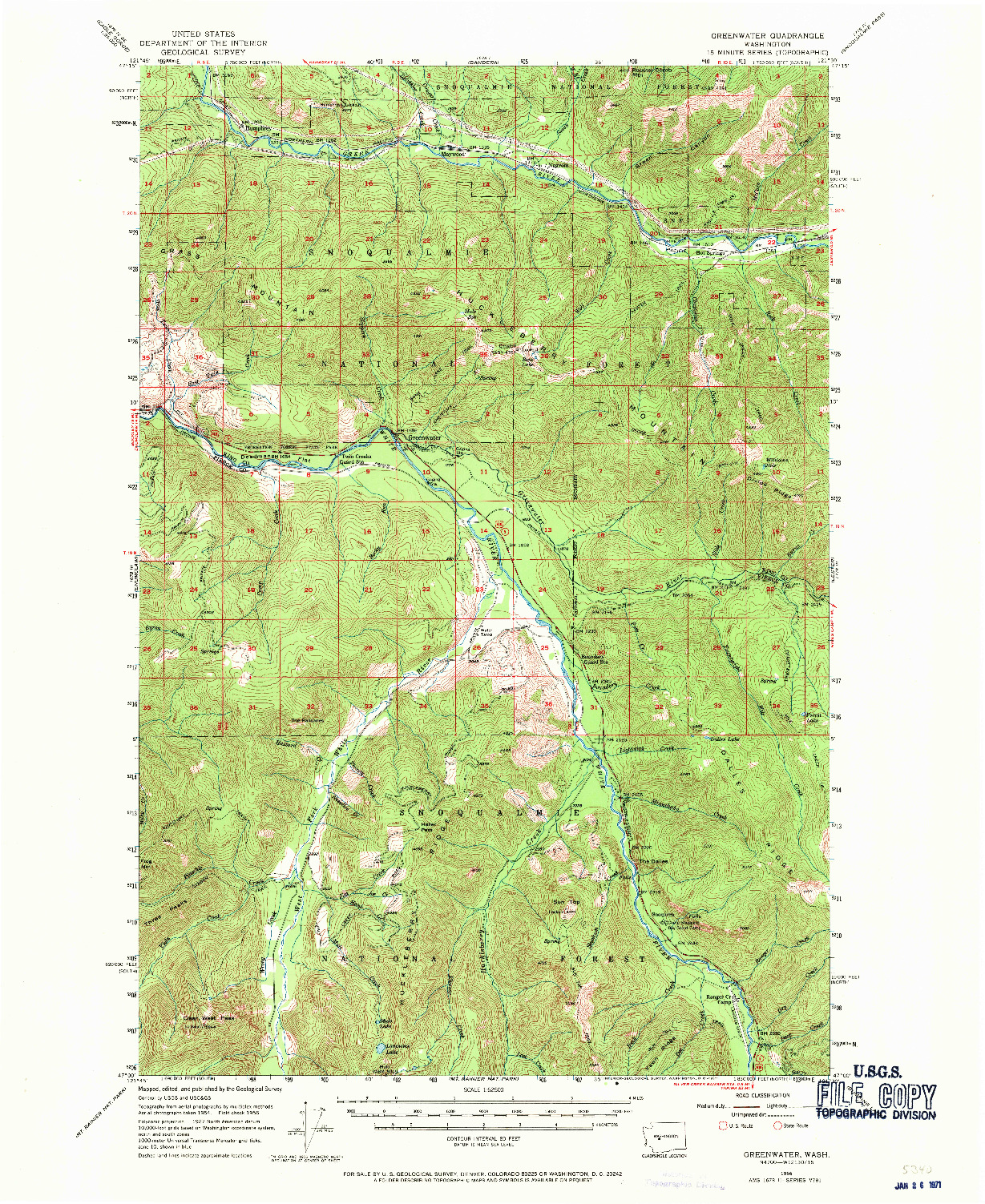 USGS 1:62500-SCALE QUADRANGLE FOR GREENWATER, WA 1956