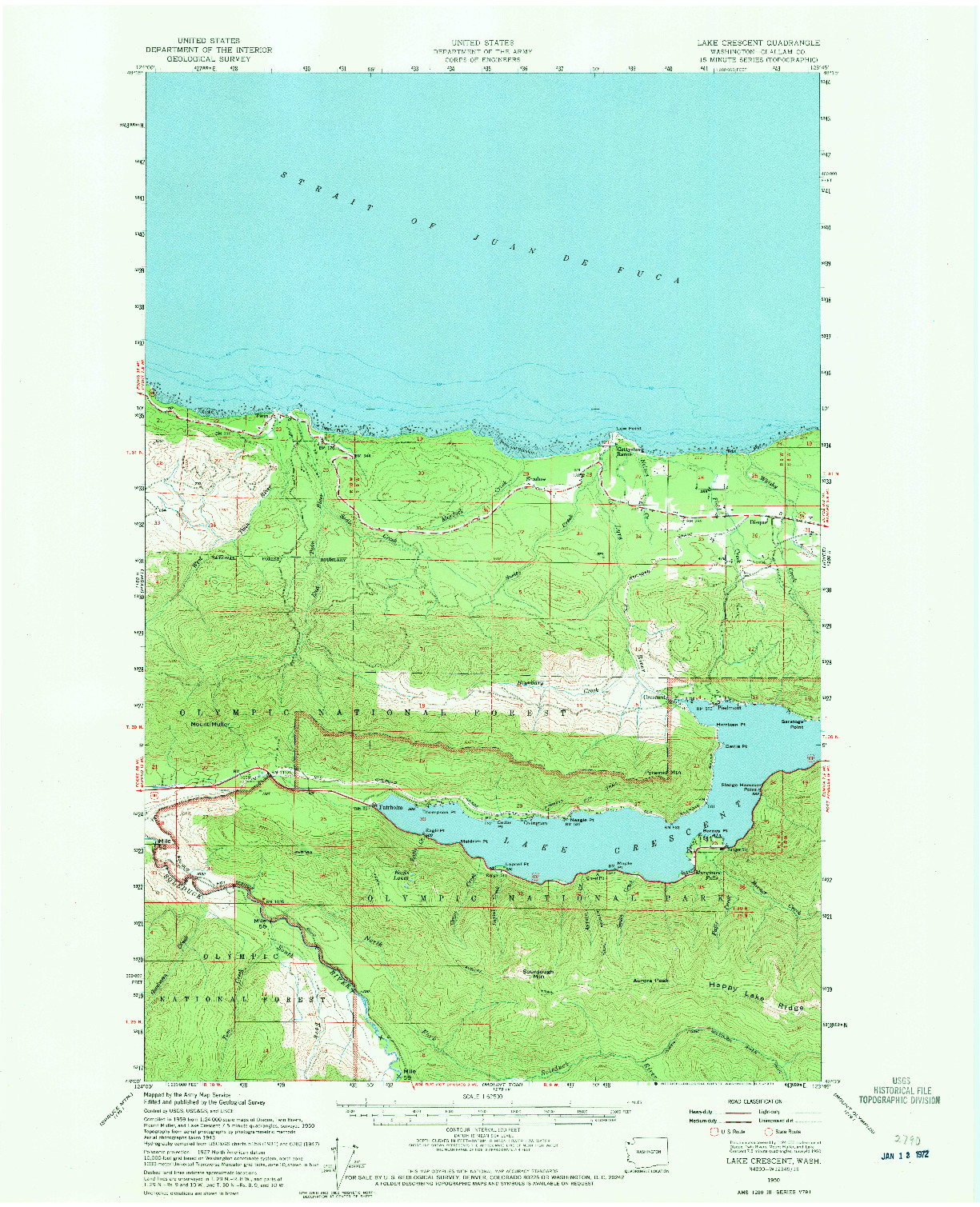 USGS 1:62500-SCALE QUADRANGLE FOR LAKE CRESCENT, WA 1950