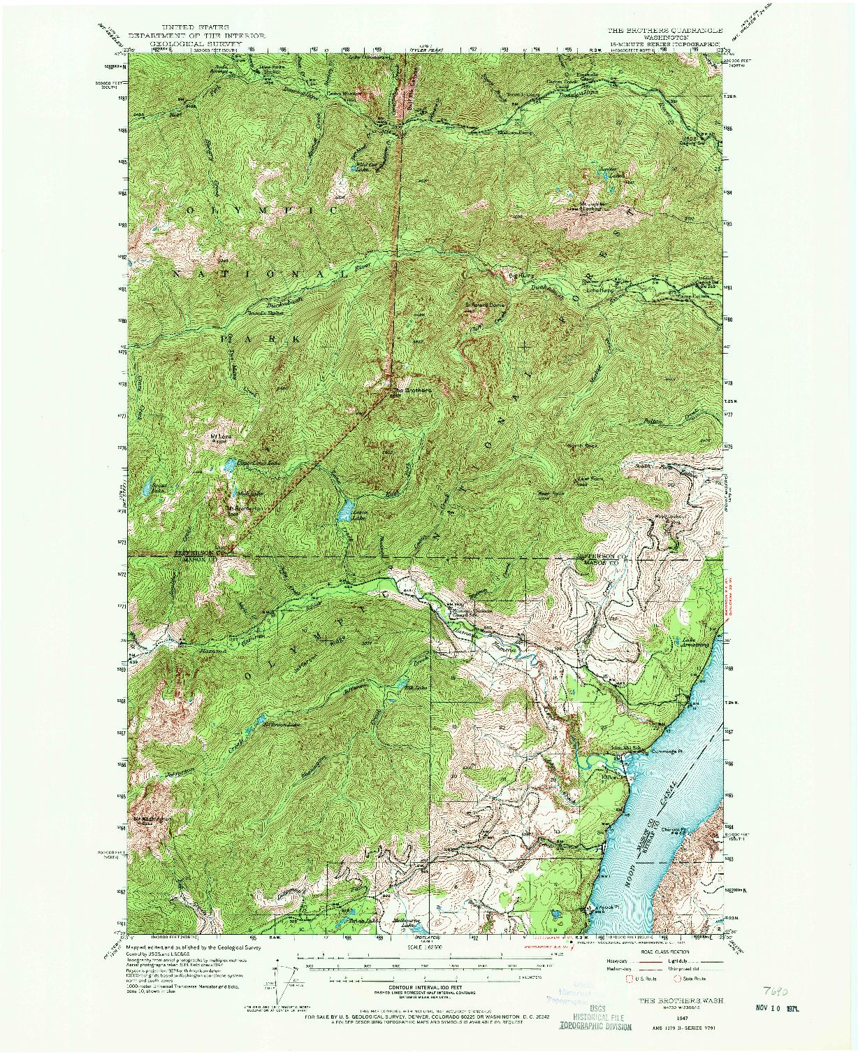 USGS 1:62500-SCALE QUADRANGLE FOR THE BROTHERS, WA 1947