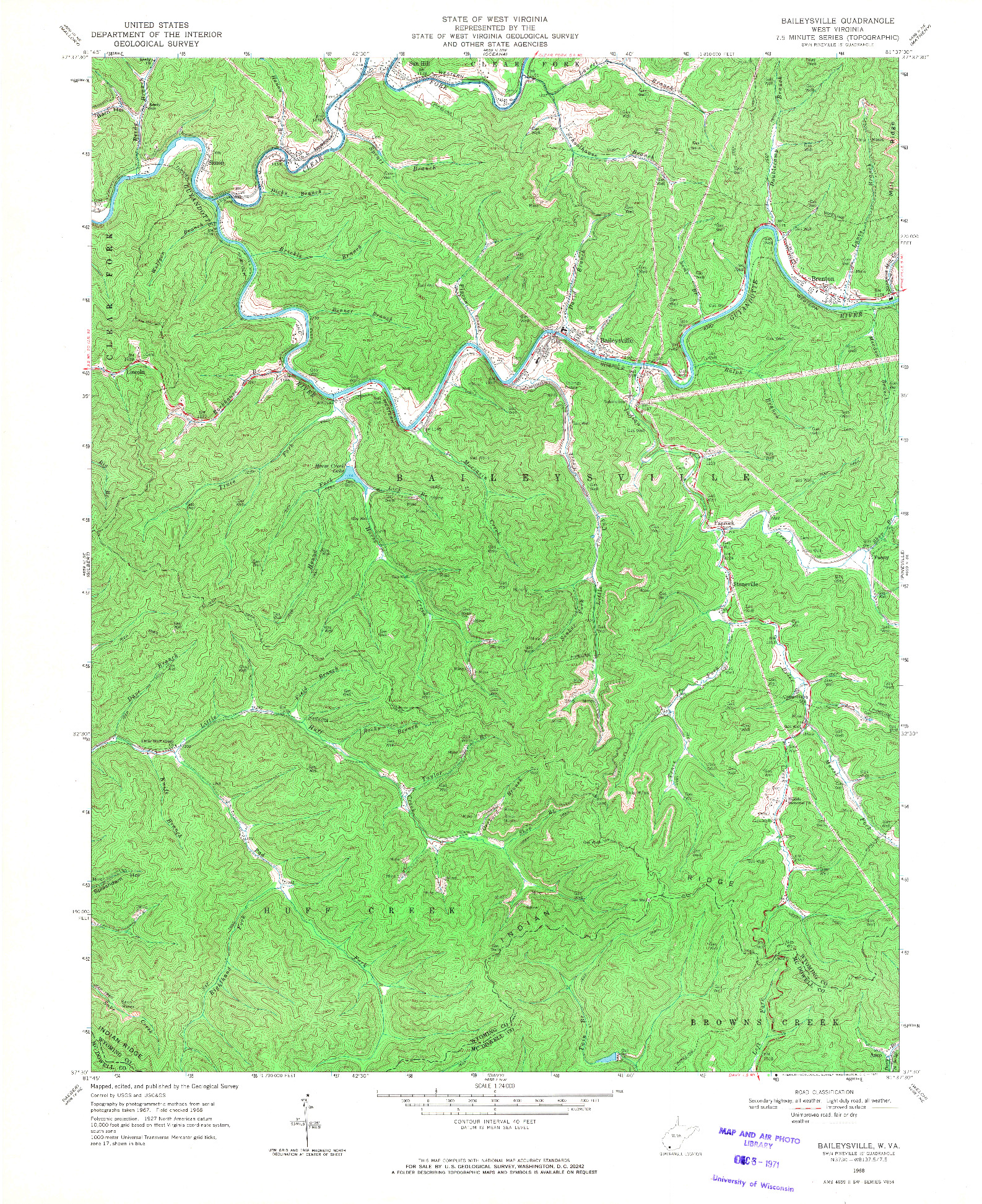 USGS 1:24000-SCALE QUADRANGLE FOR BAILEYSVILLE, WV 1968