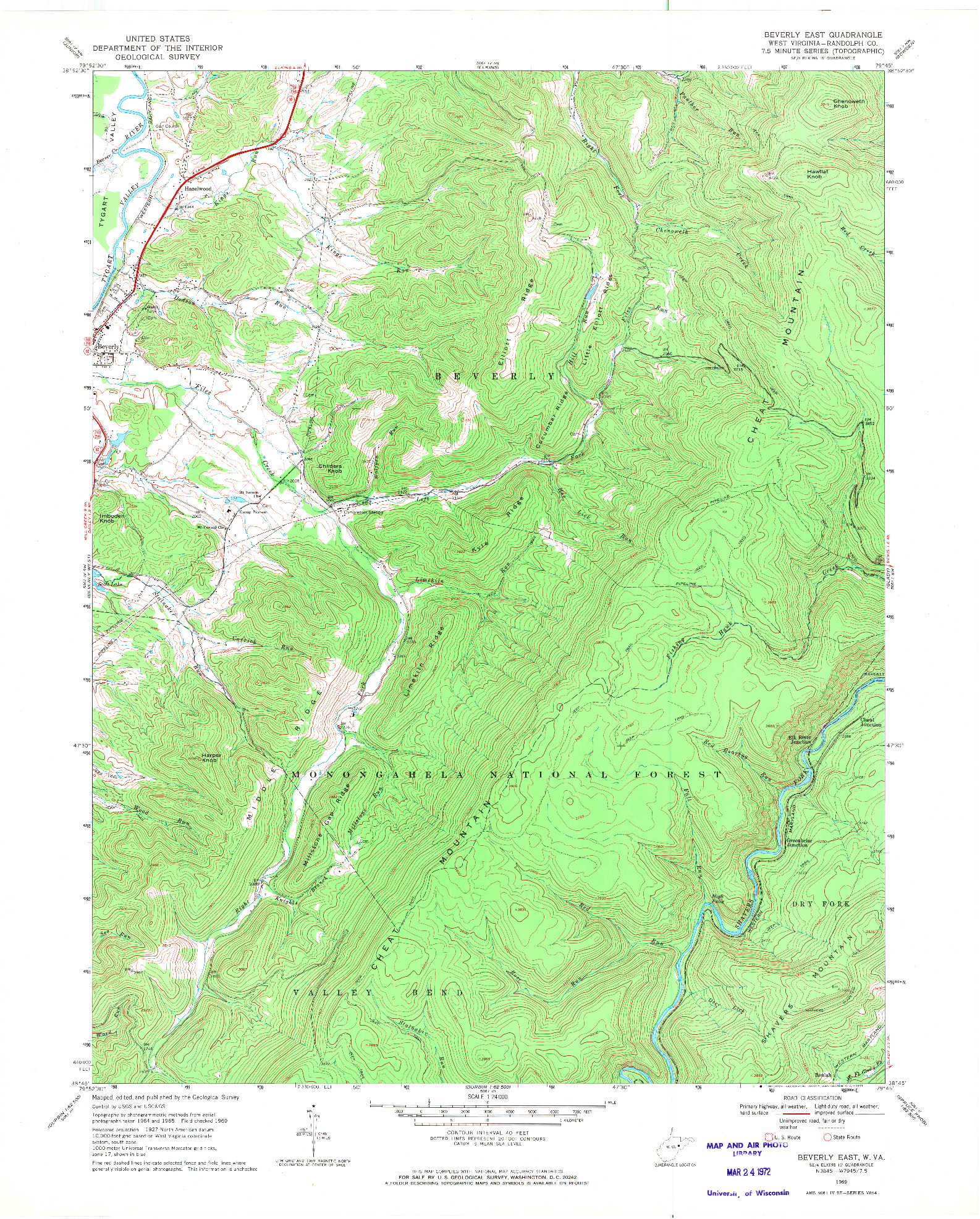 USGS 1:24000-SCALE QUADRANGLE FOR BEVERLY EAST, WV 1969