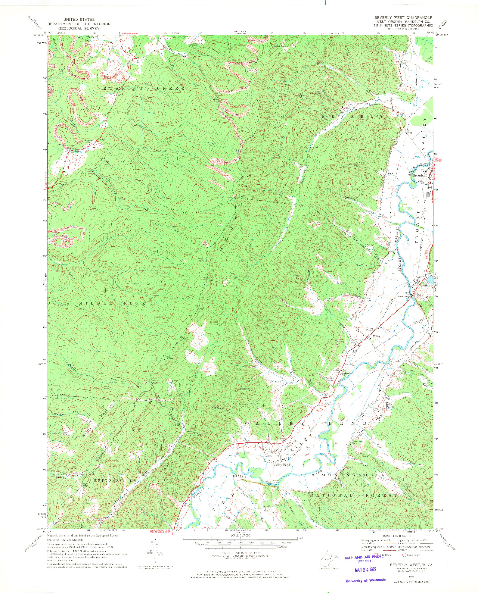 USGS 1:24000-SCALE QUADRANGLE FOR BEVERLY WEST, WV 1968