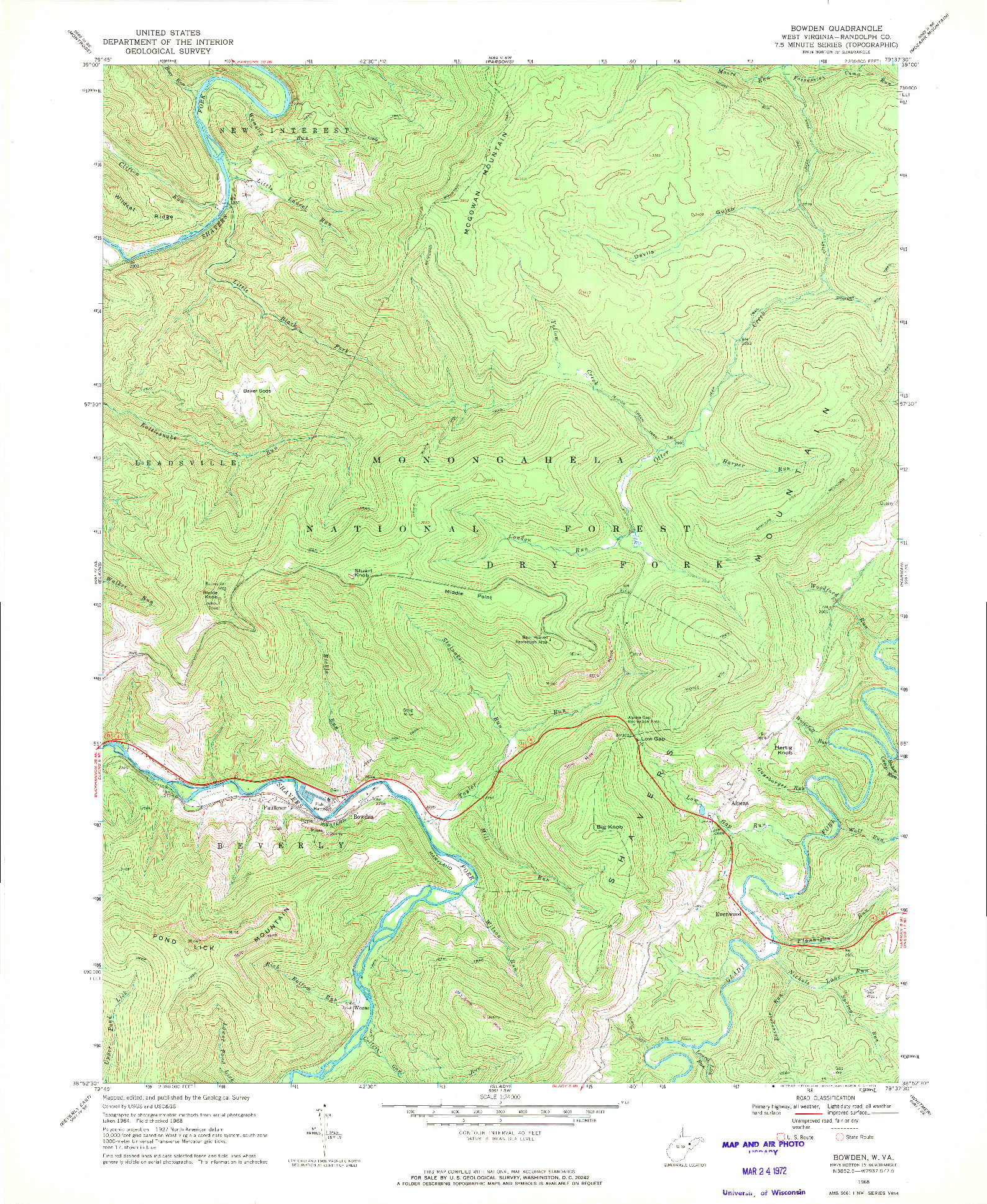 USGS 1:24000-SCALE QUADRANGLE FOR BOWDEN, WV 1968